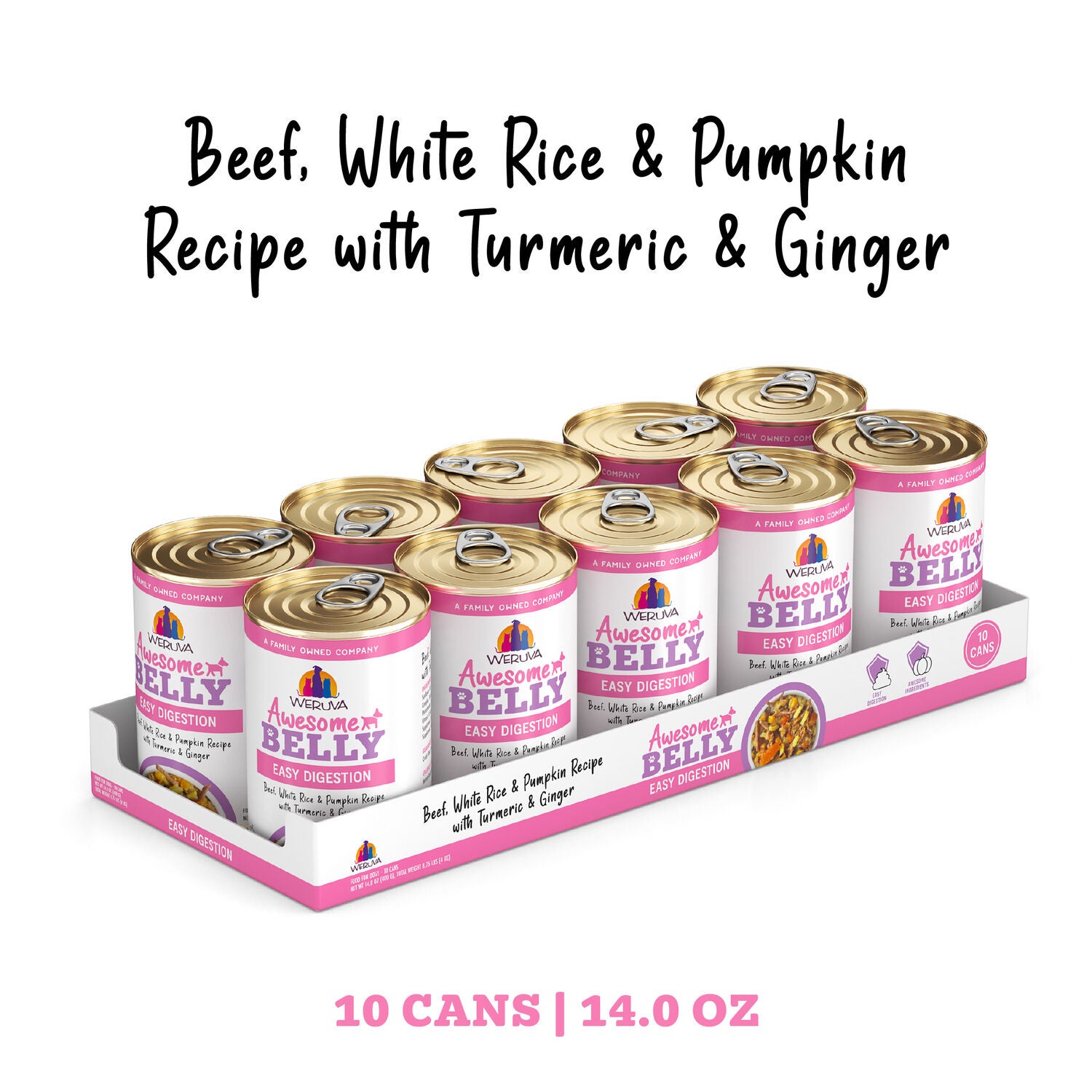 Weruva Awesome Belly Beef, White Rice, And Pumpkin Recipe Wet Dog Food With Turmeric And Ginger, 14-Oz Pack Of 10