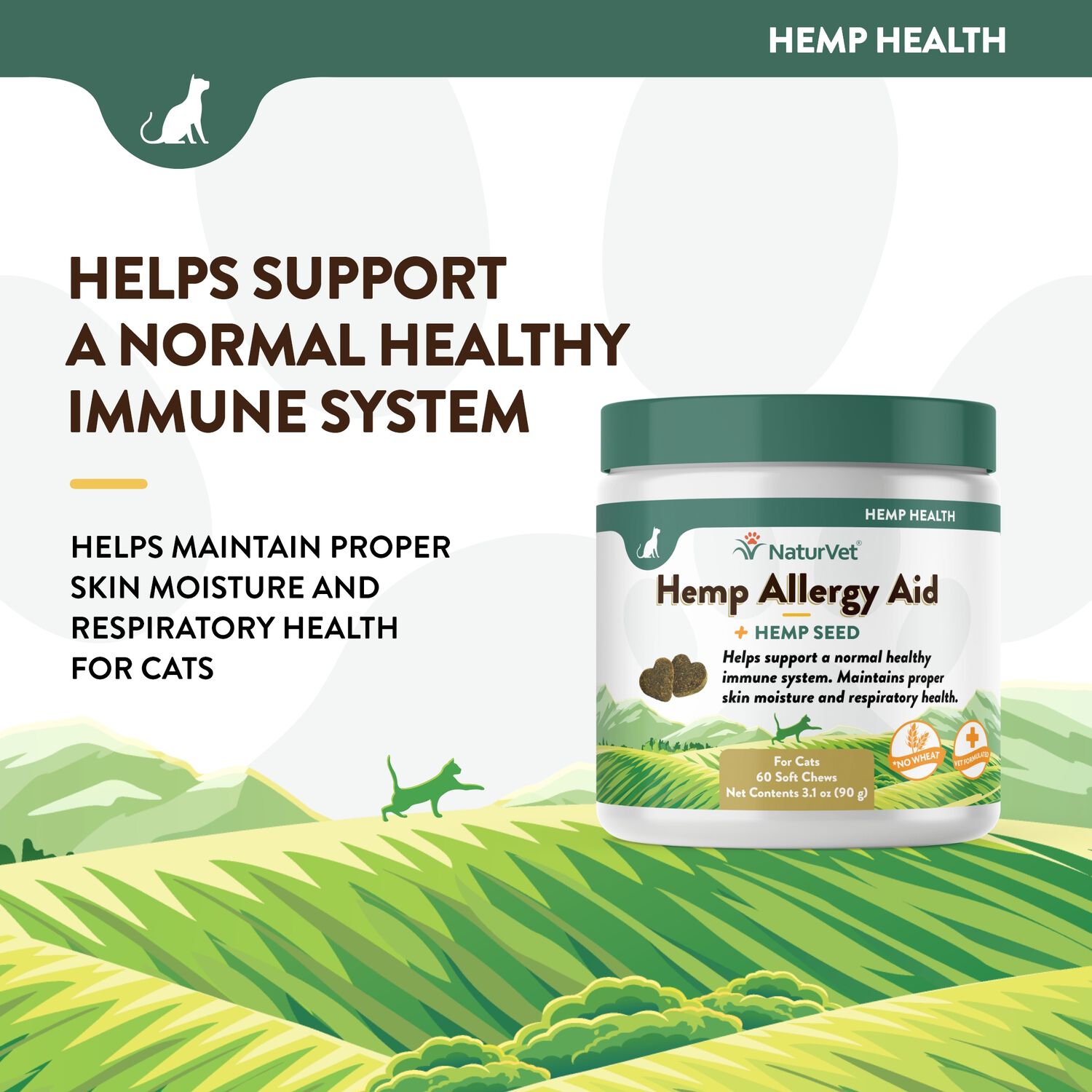 Naturvet Hemp Allergy Supplement Cat Soft Chews, 60 Count