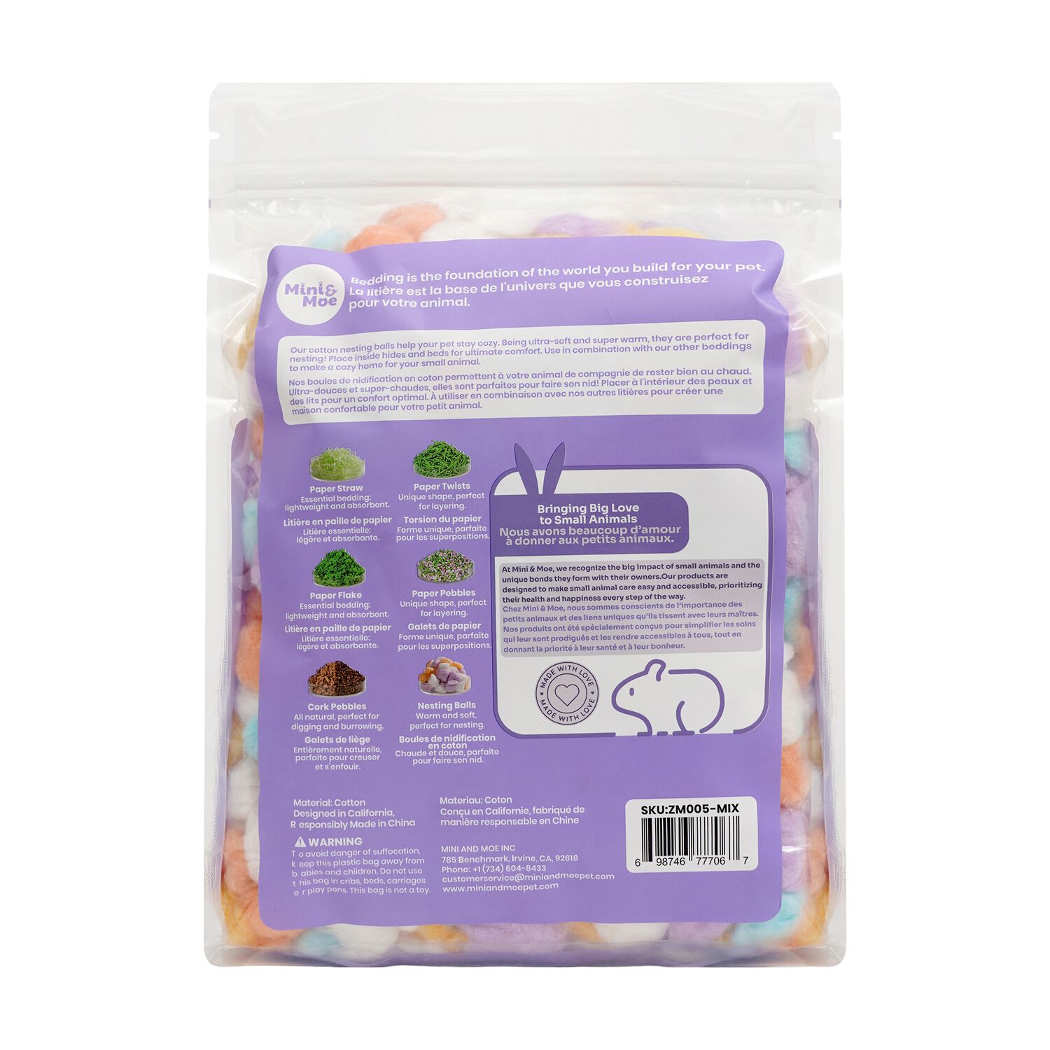 Mini & Moe Multi-Color Cotton Small Animal Bedding, 1 Each