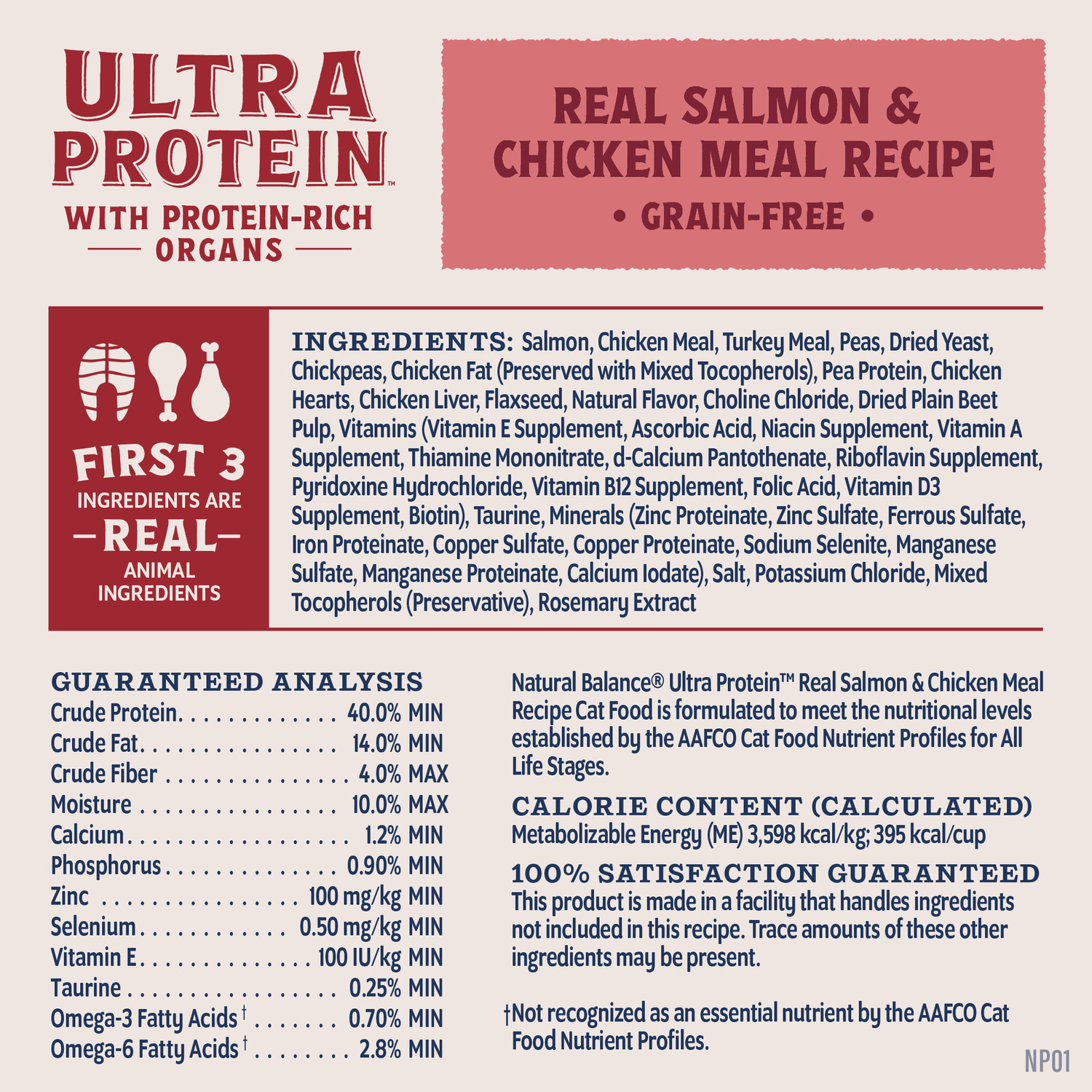 Natural Balance Ultra Protein Dry Cat Food, Real Salmon & Chicken Meal Recipe, 3-Lbs