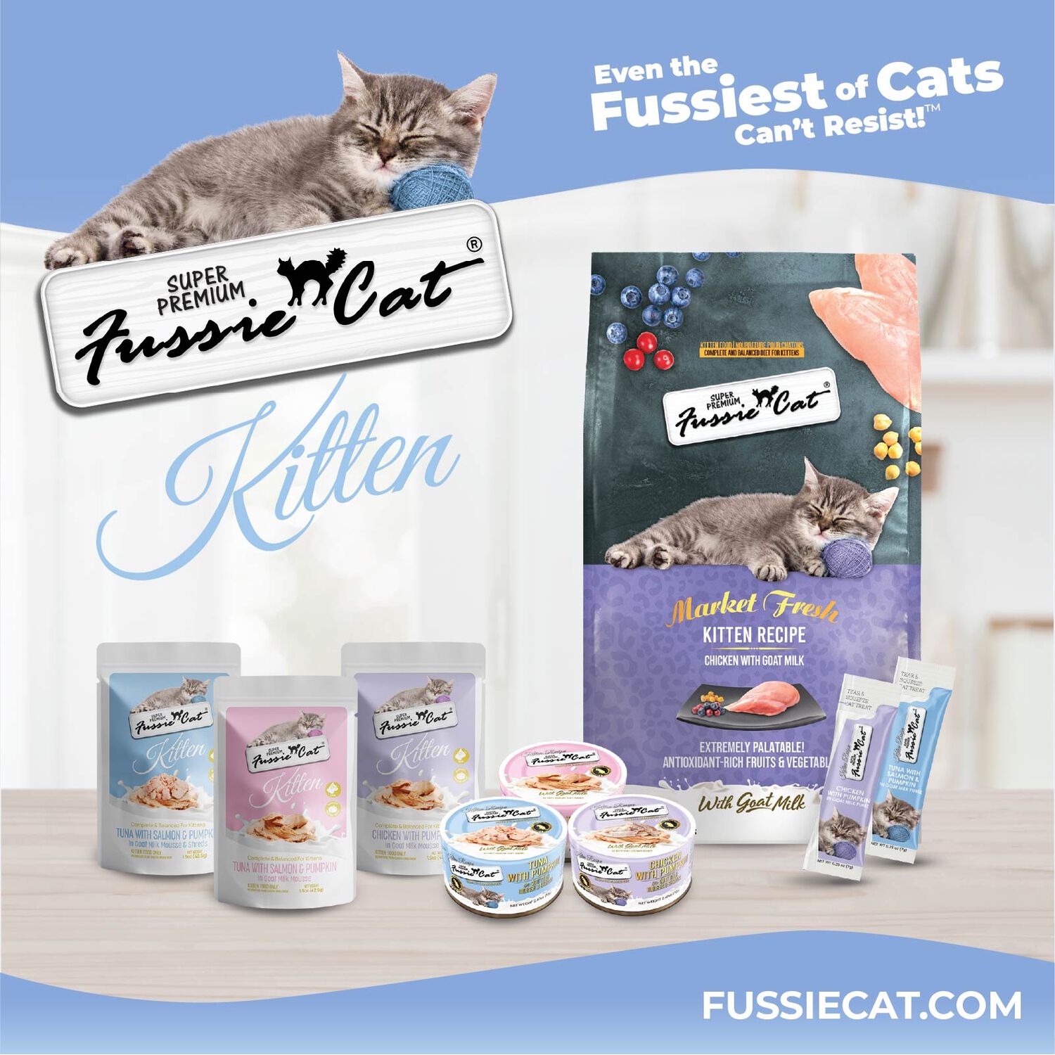 Fussie Cat Super Premium Tuna With Pumpkin In Goat Milk Mouse & Shreds Wet Cat Food For Kittens, 2.47-Oz - 12 Pack