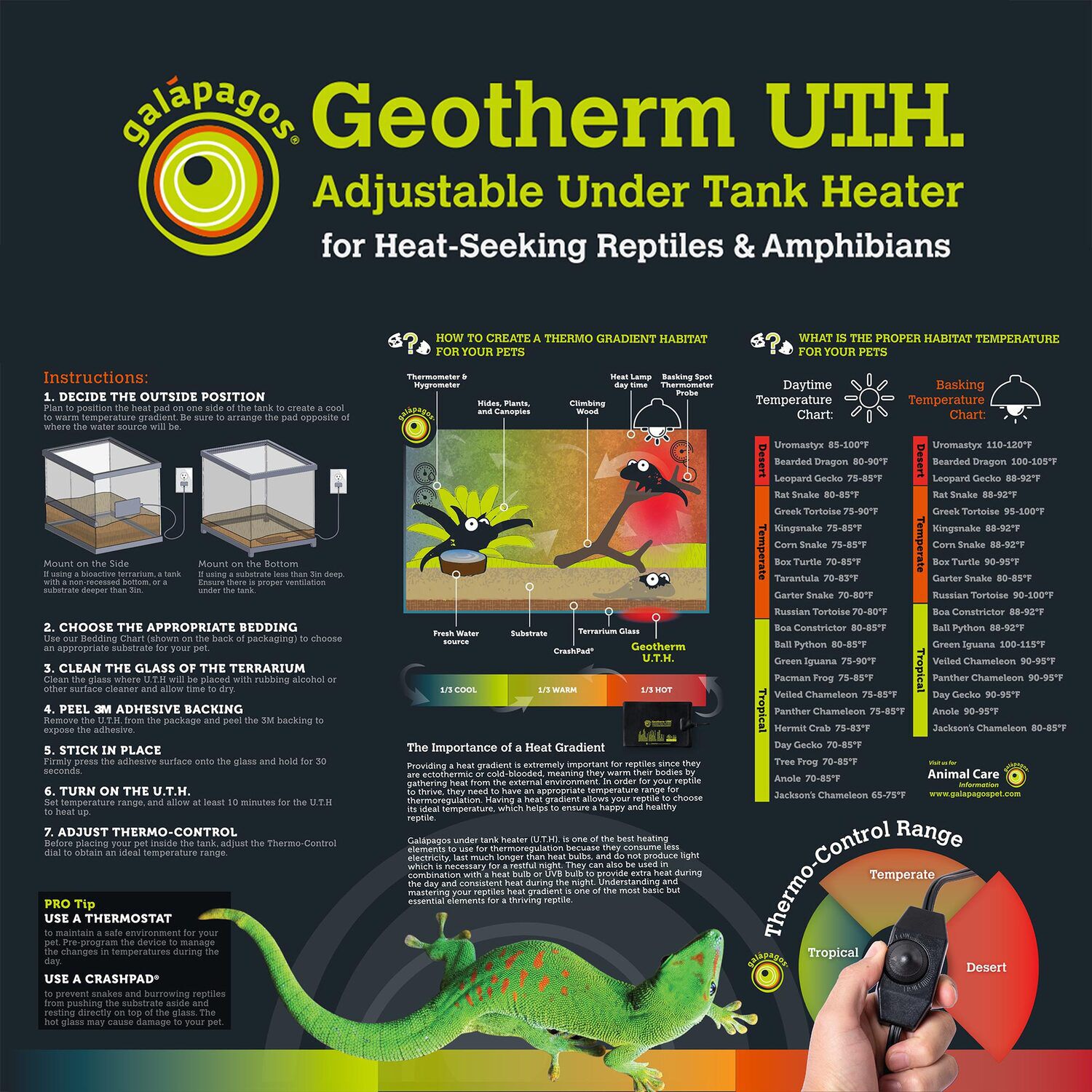 Gal&aacute;pagos Geotherm Under Tank Heater, 10-20 Gallon, 8W, 8In X 6In