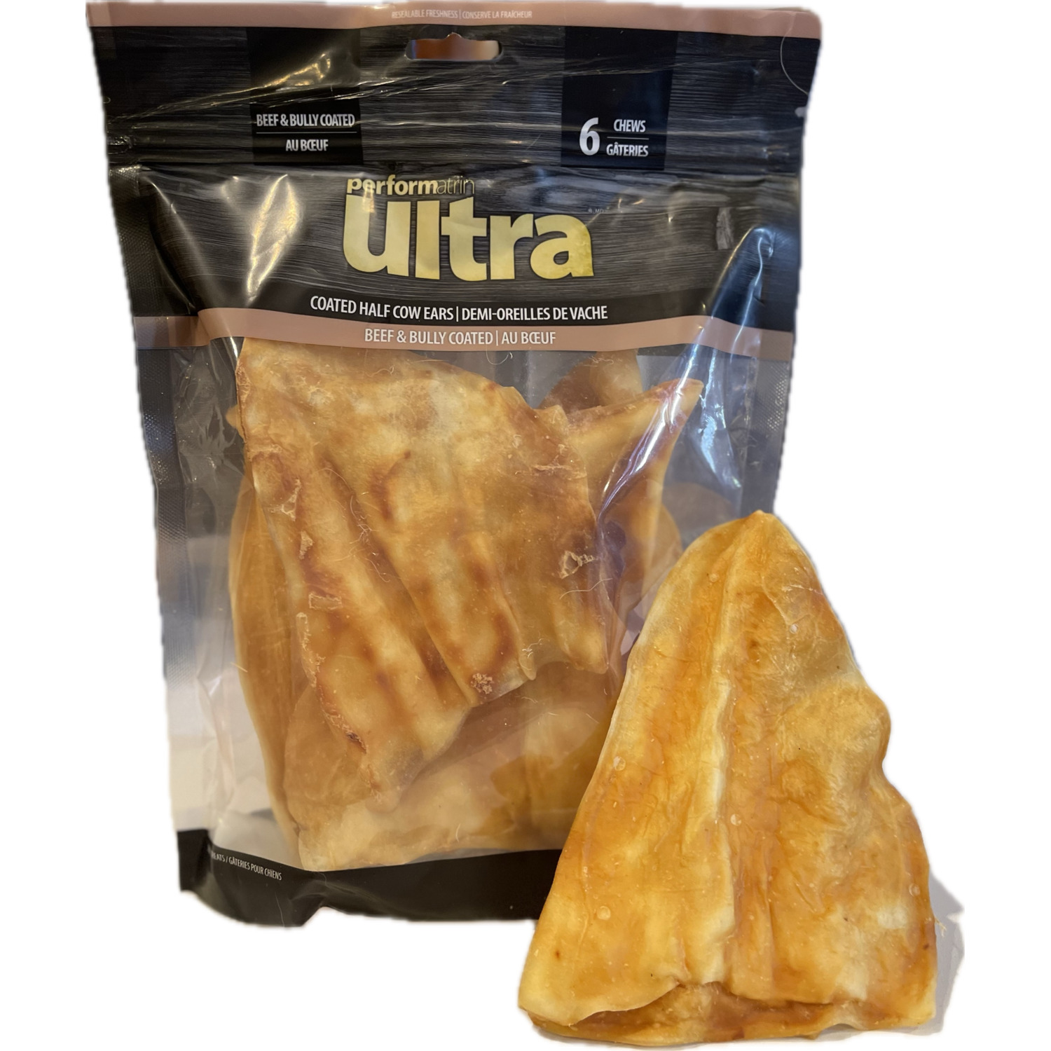 Performatrin Ultra Beef Coated Cow Ears Natural Dog Treats, 6 Pack
