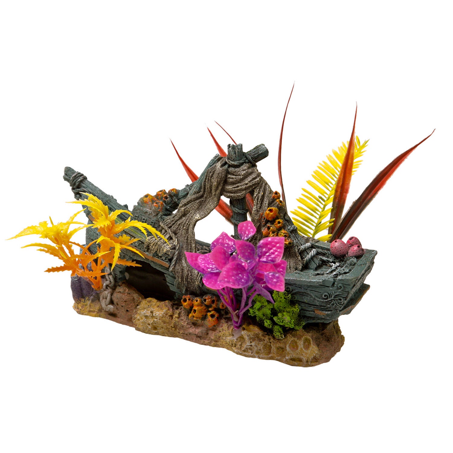 Blue Ribbon Exotic Environments Sunken Ship Floral Aquarium Ornament