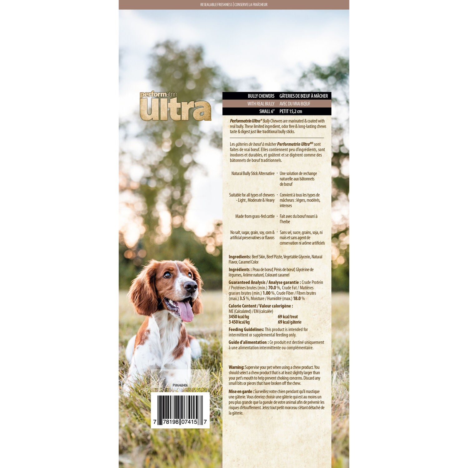 Performatrin Ultra&nbsp;Bully Chewers Odor-Free Rawhide Alternative Dog Treat Chews, 6" - Pack Of 4