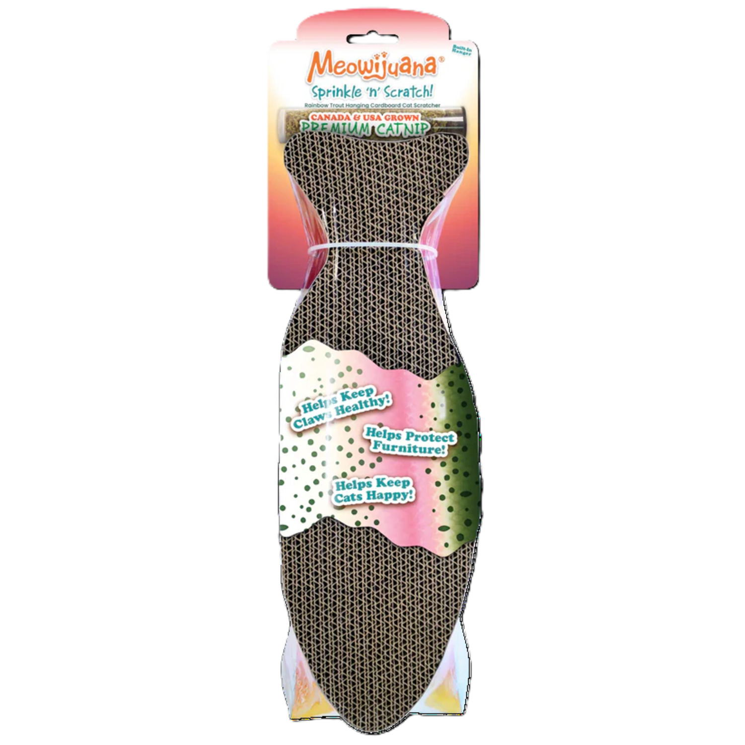 Meowijuana Sprinkle &lsquo;N&rsquo; Scratch Rainbow Trout Hanging Cardboard Scratcher Cat Toy