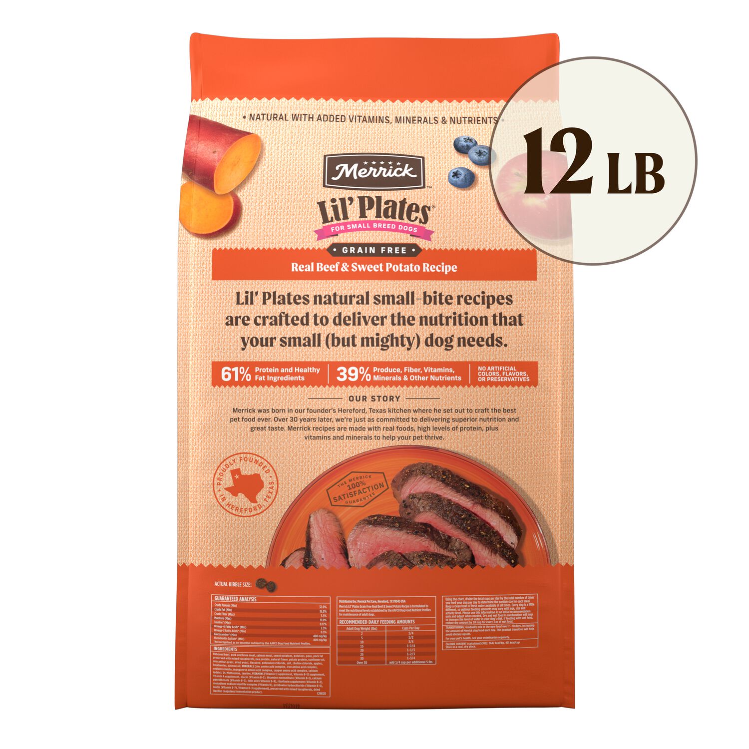 Merrick Lil&rsquo; Plates Premium Grain-Free Dry Dog Food For Small Dogs, Real Beef And Sweet Potato Kibble Recipe, 12-Lb Bag