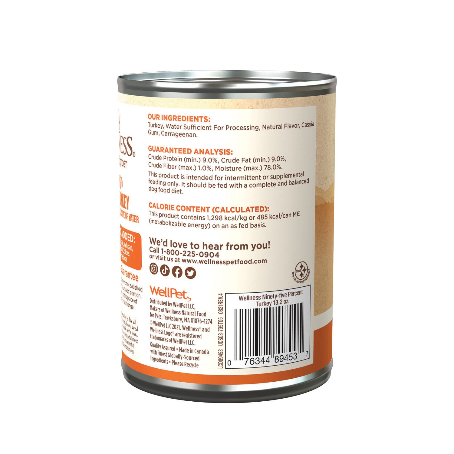 Wellness 95% Turkey Natural Wet Grain Free Canned Dog Food, 13.2-Ounce Can