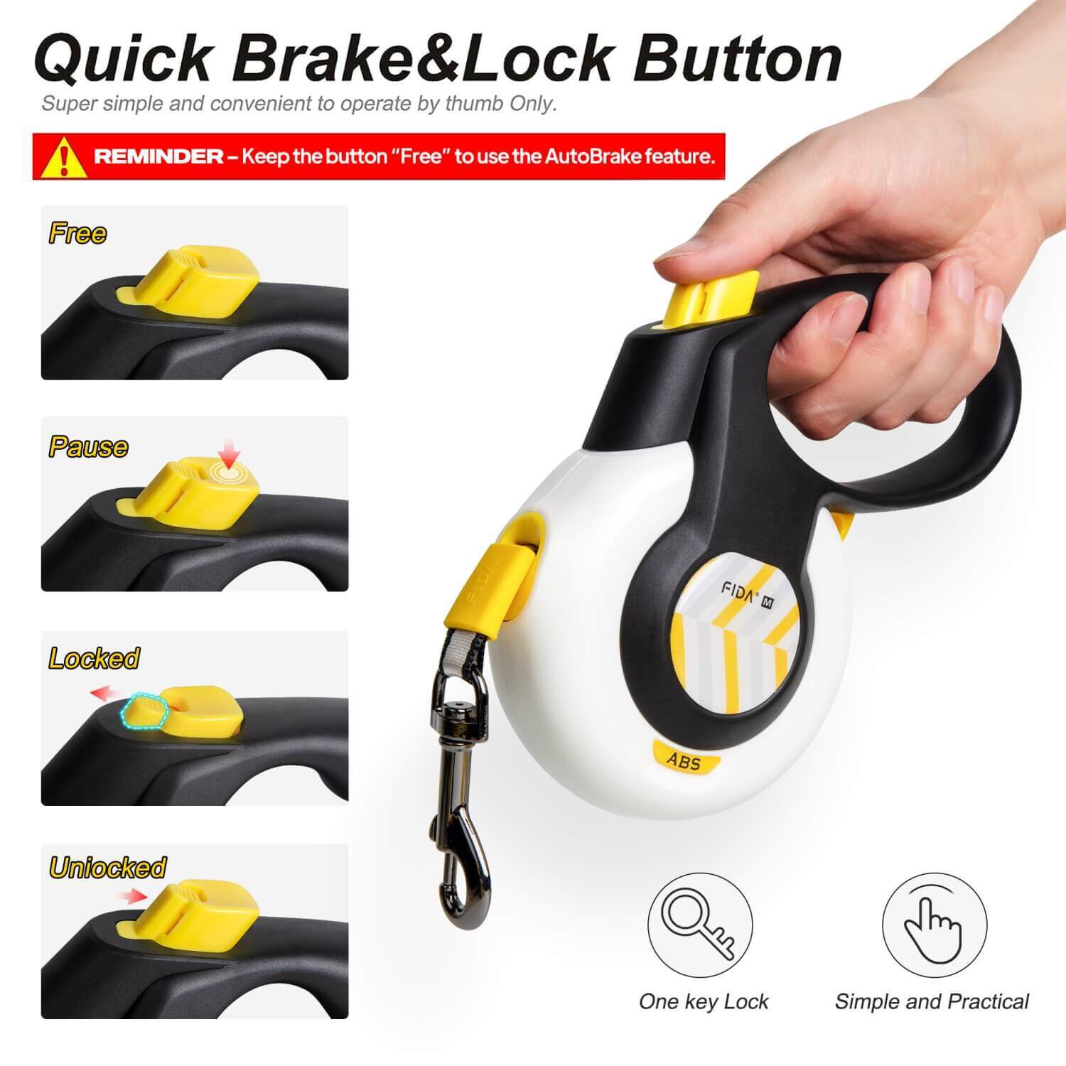 Fida Pet Autobrake Retractable Dog Leash - 16Ft