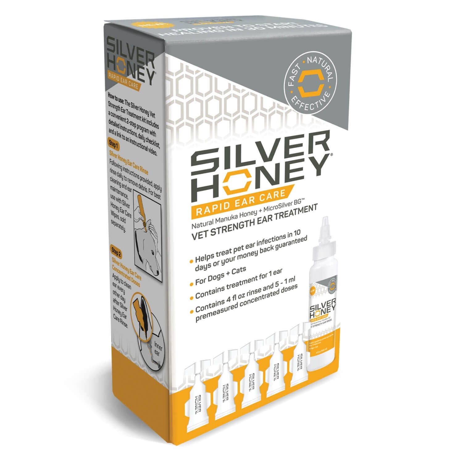 Silver Honey&reg; Rapid Ear Care Vet Strength Ear Treatment Rinse + Concentrated Doses For Dogs And Cats
