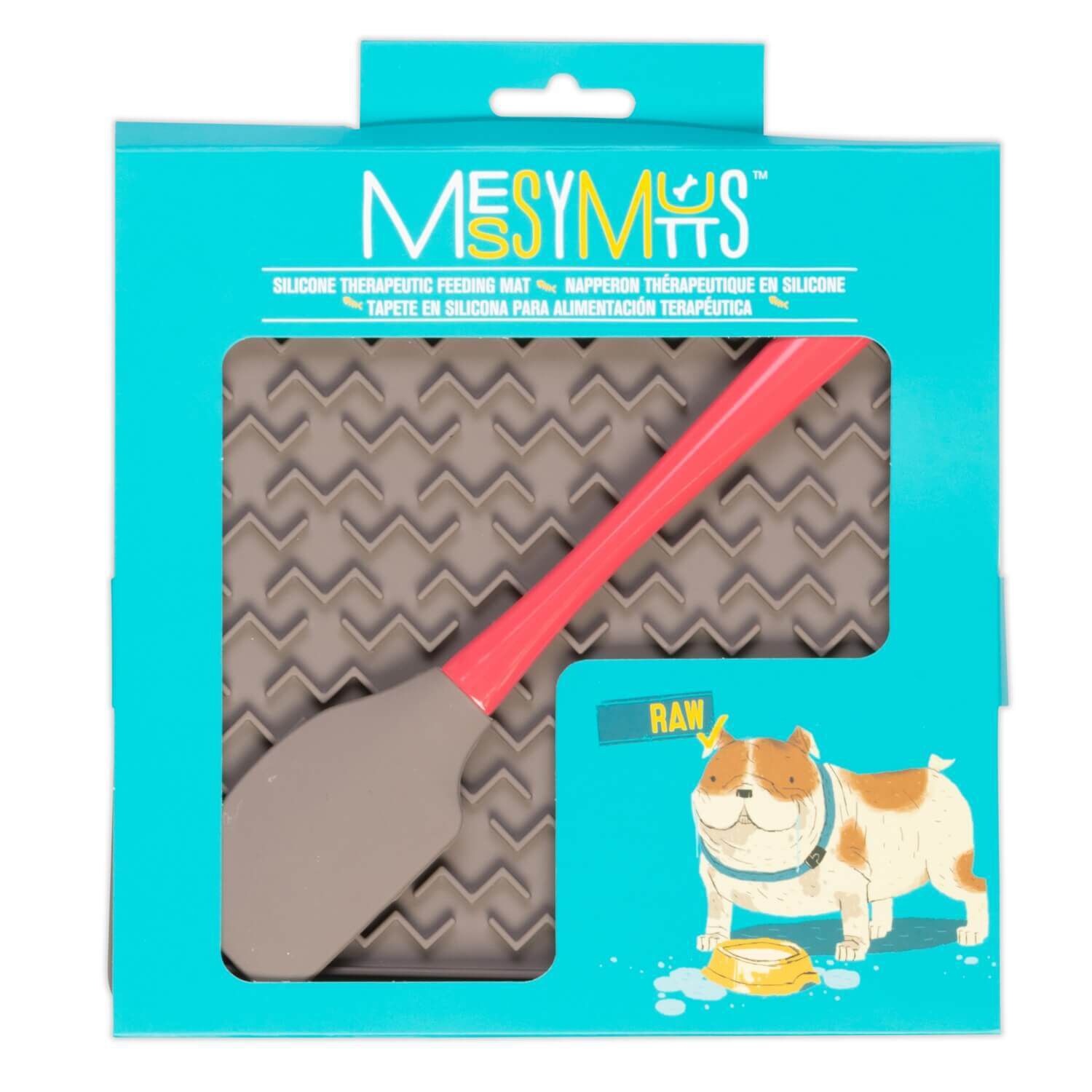 Messy Mutts Silicone Therapeutic Licking Mat With Silicone Spatula For Dogs & Cats, 8"