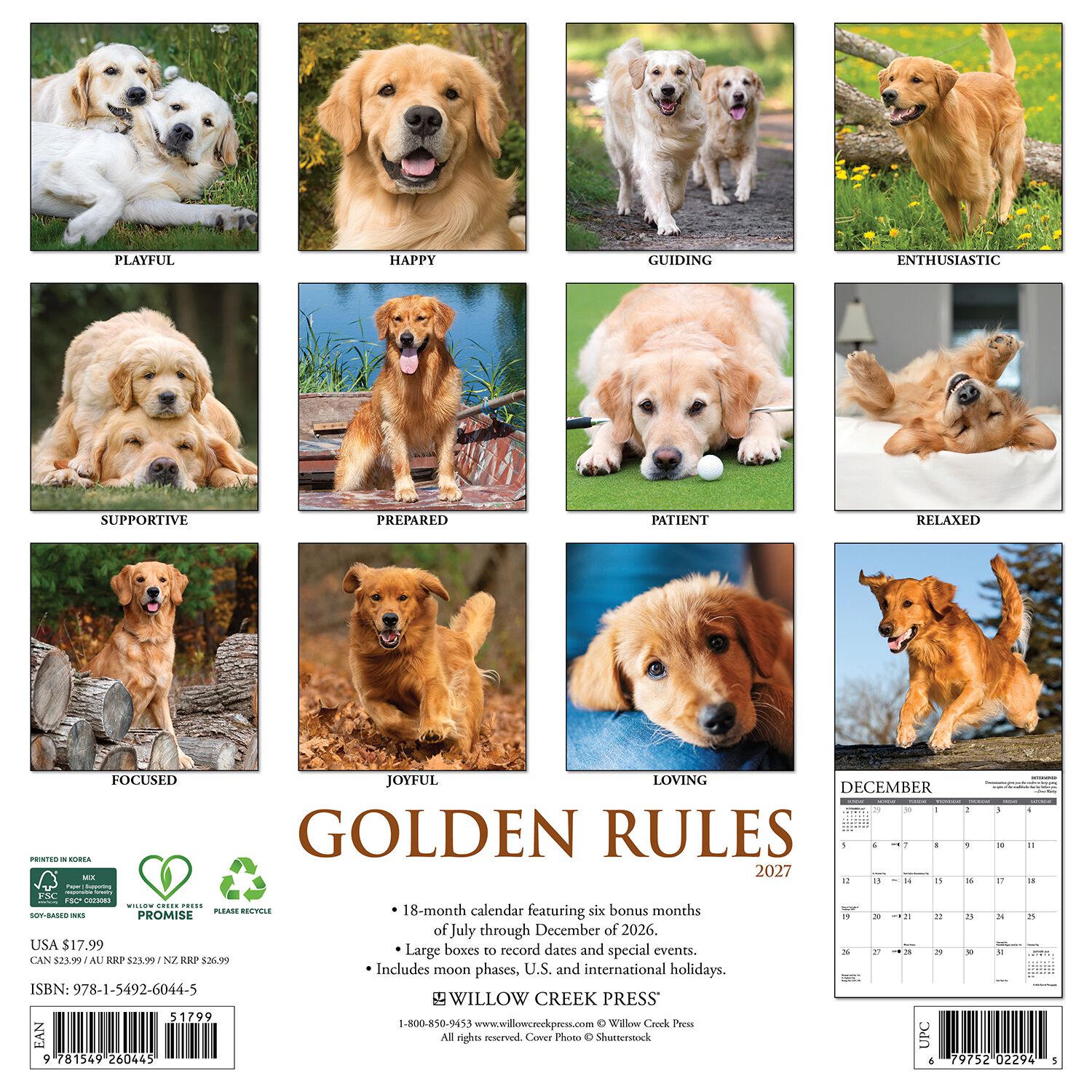 Willow Creek Press Golden Rules 2027 Wall Calendar