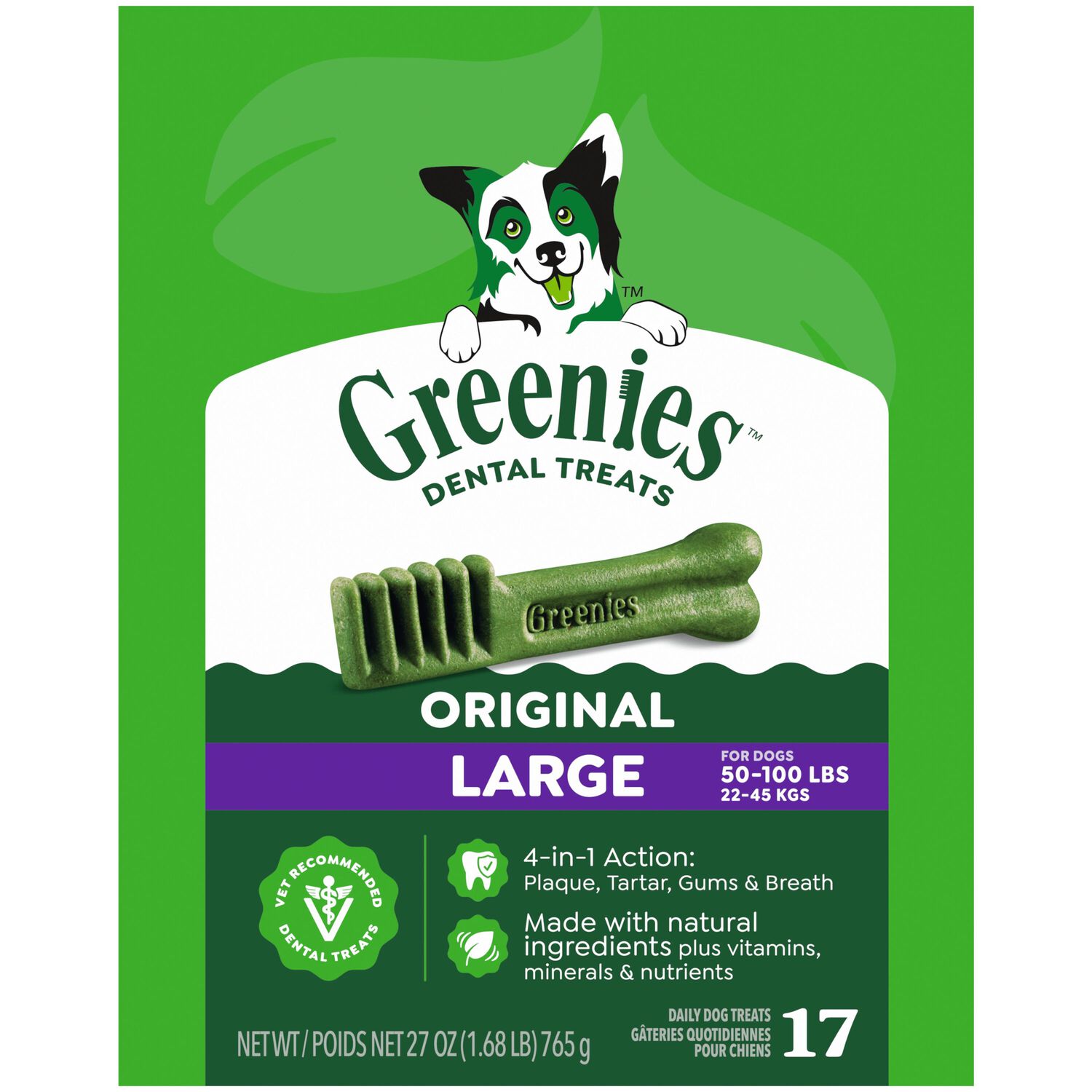 Greenies Large Natural Original Chicken Flavor Dental Dog Treats, 17 Count