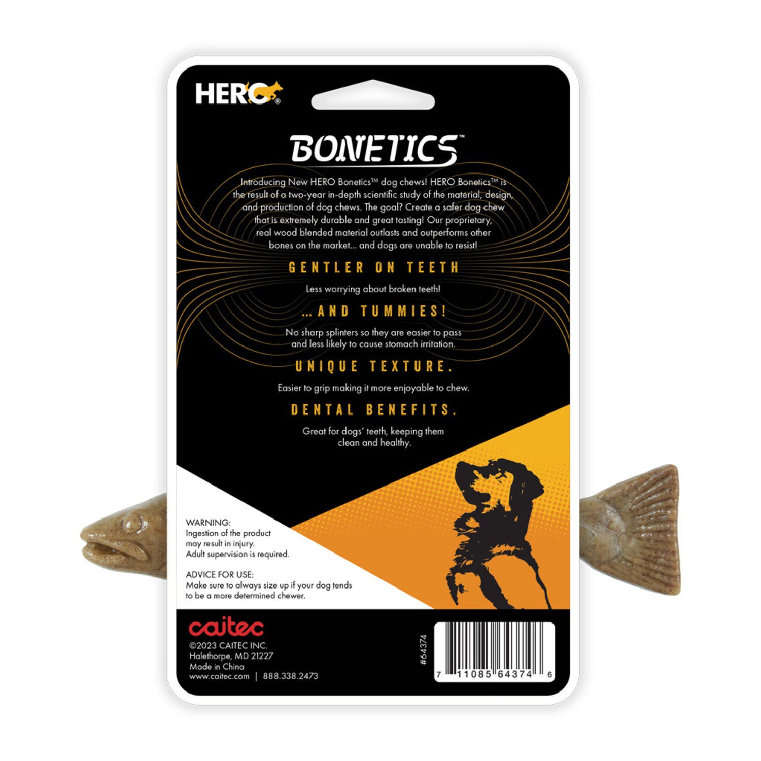 Hero Bonetics Trout Fish Durable Dog Chew Toy, 8"-Large, Wood Scent