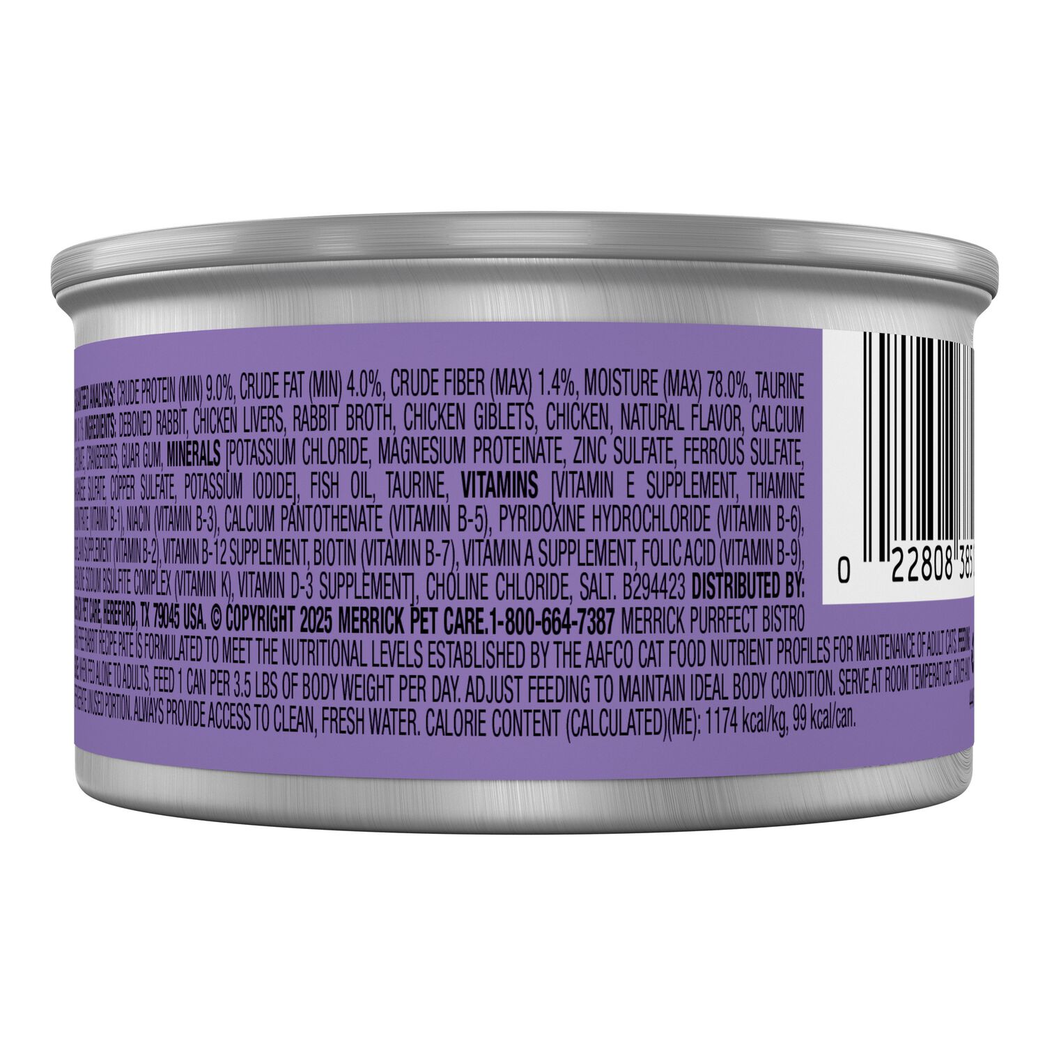 Merrick Purrfect Bistro Grain-Free Wet Cat Food, Rabbit Pate Recipe, 3-Oz Can