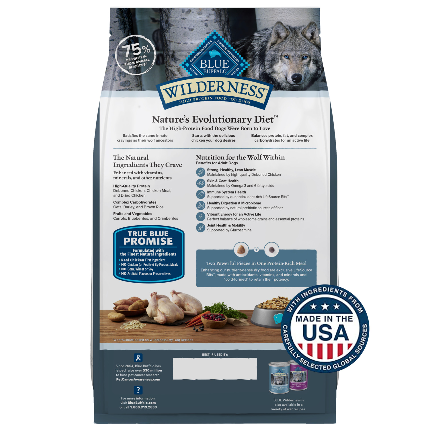 Blue Buffalo Wilderness High Protein Natural Adult Dry Dog Food Plus Wholesome Grains, Chicken, 24Lb