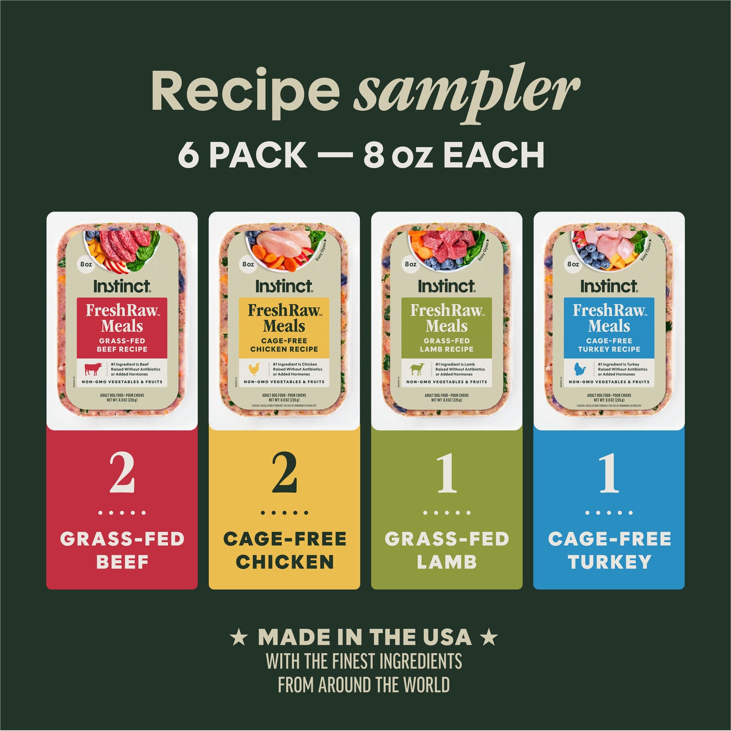 Instinct Freshraw Meals Frozen Dog Food, 8-Oz Pack Of 6, Variety Pack