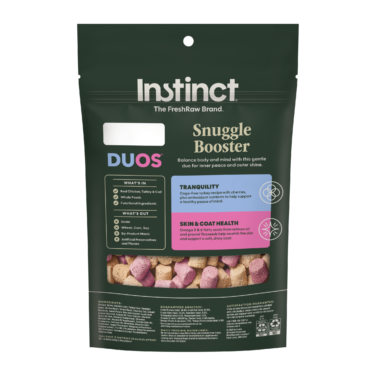 Instinct Duos Snuggle Booster 2:1 Tranquility + Skin & Coat Health  Freeze-Dried Dog Treats, 4-Oz