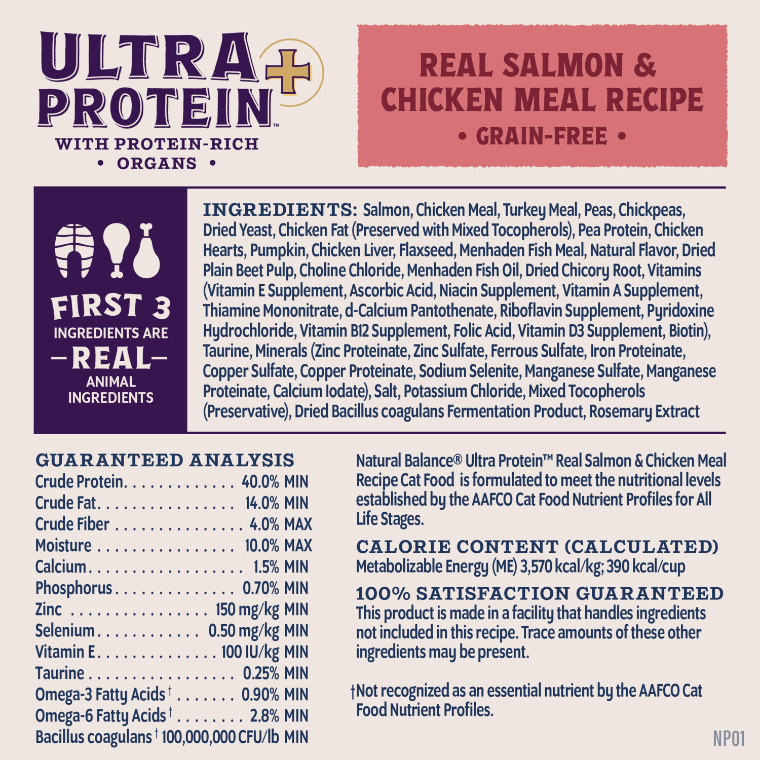 Natural Balance Ultra Protein Plus Dry Cat Food, Skin & Coat And Digestive Health, Real Salmon & Chicken Meal Recipe, 5 Lbs.