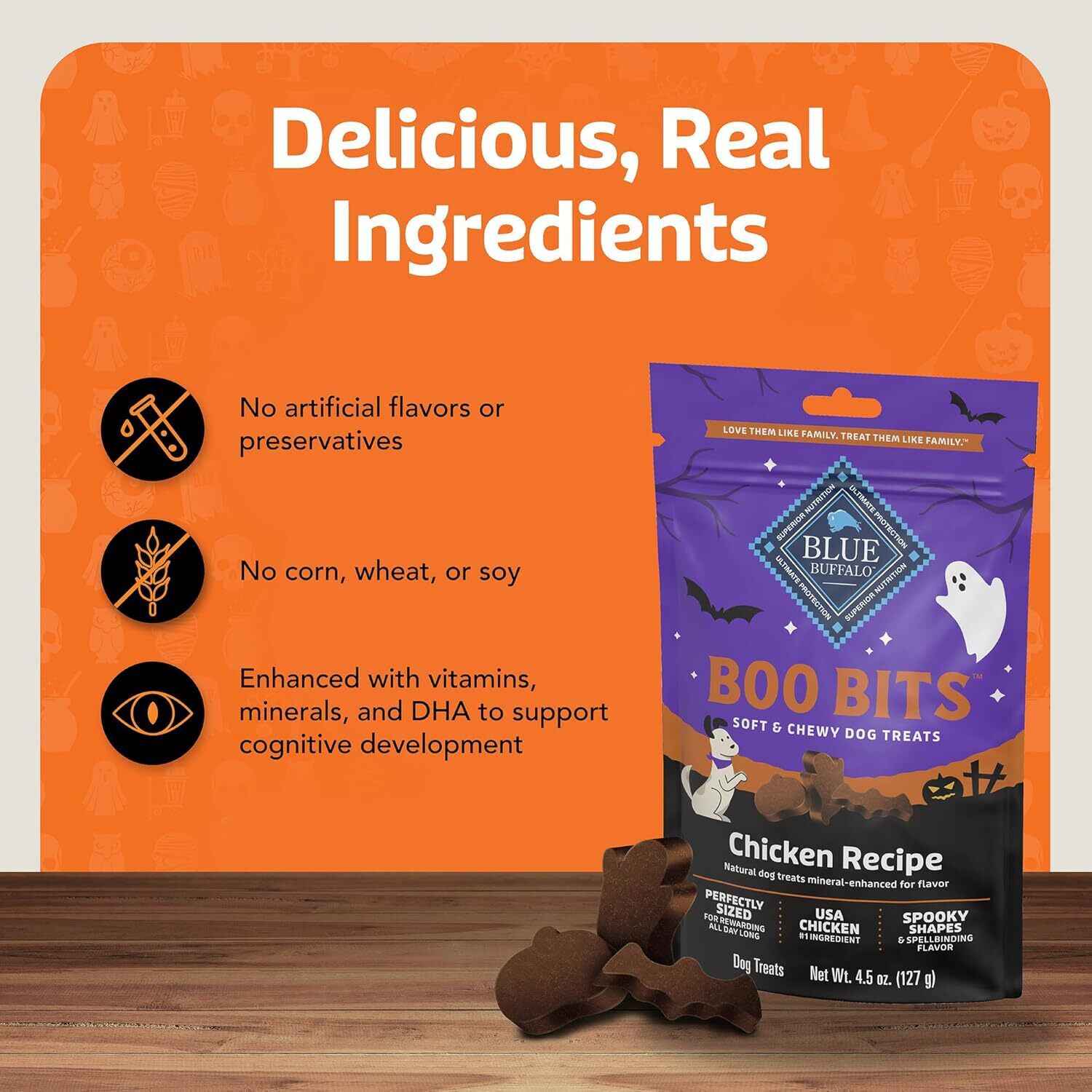 Blue Buffalo Boo Bits Soft & Chewy Halloween Dog Treats, Tasty Chicken Flavor, 4.5-Oz Bag