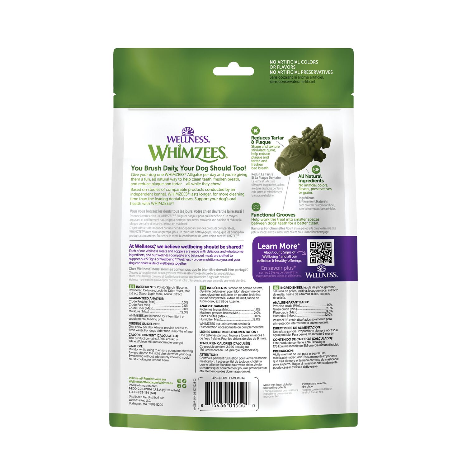 Whimzees Grain-Free Alligator Dental Treats, For Large Dogs 40-60 Lbs, 6-Ct