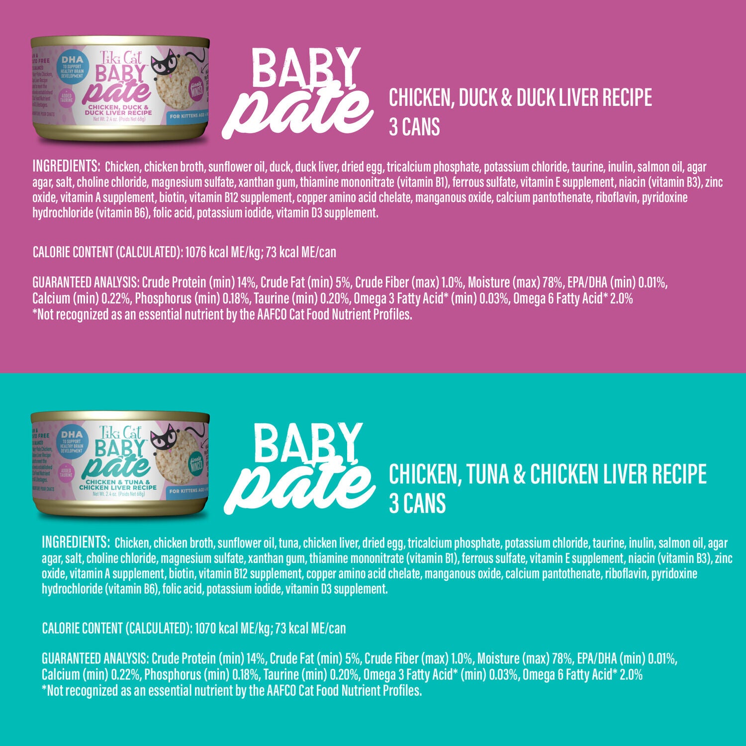 Tiki Cat Baby Pate Wet Cat Food For Kittens Variety Pack, 2.4-Oz Cans Pack Of 12