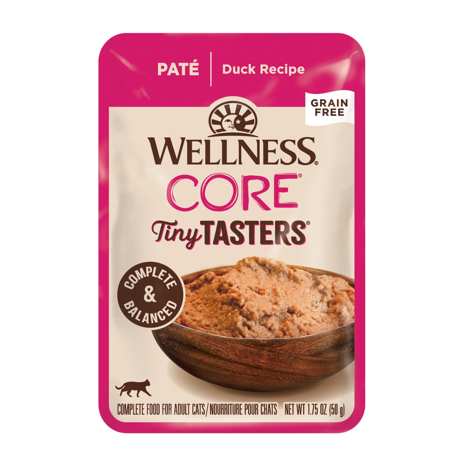 Wellness Core Tiny Tasters Pate Adult Wet Cat Food Duck Recipe, Natural, Protein-Rich, Grain-Free, 1.75-Ounce Pouch