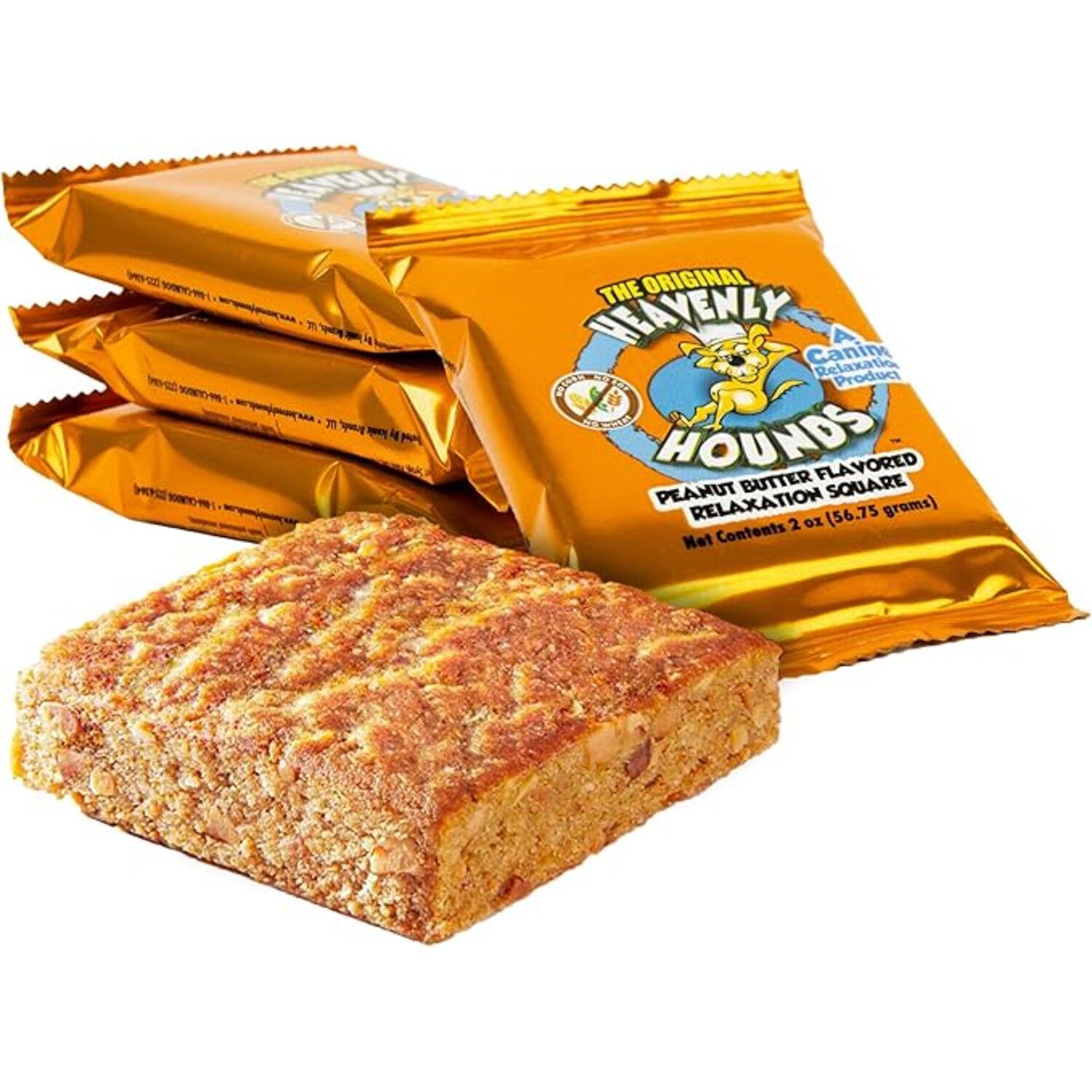 Heavenly Hounds Peanut Butter Relaxation Squares Dog Chews, Hemp-Free Calming Dog Snacks, 2-Oz