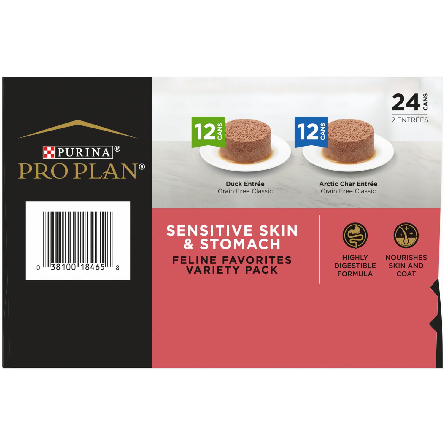 Purina Pro Plan Sensitive Skin And Stomach Wet Cat Food, Duck And Artic Char Pate Entrees Variety Pack, 3-Oz Pack Of 24