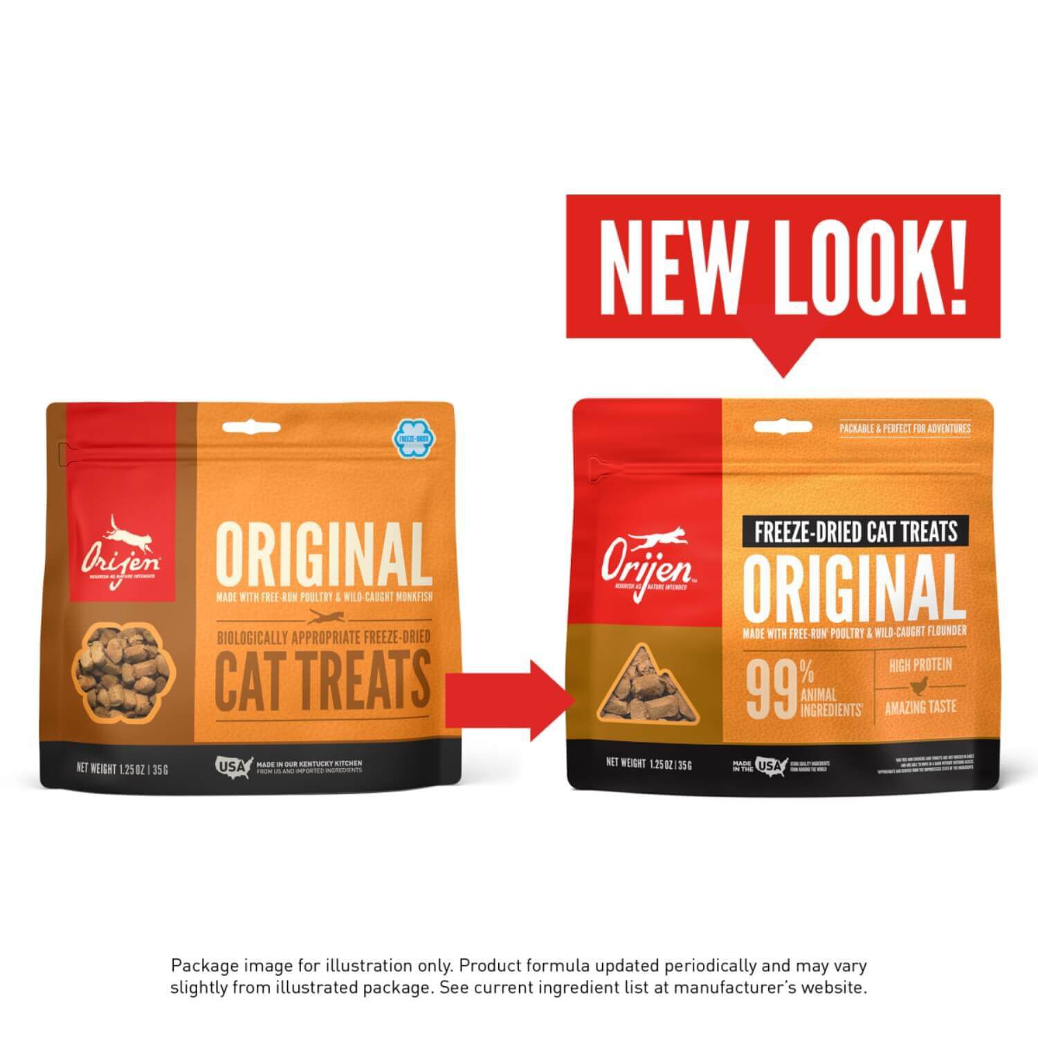 Orijen Freeze Dried Cat Treats, Grain Free, Natural And Raw Animal Ingredients, Original Flavor With Free Run Poultry And Monkfish, 1.25 Oz