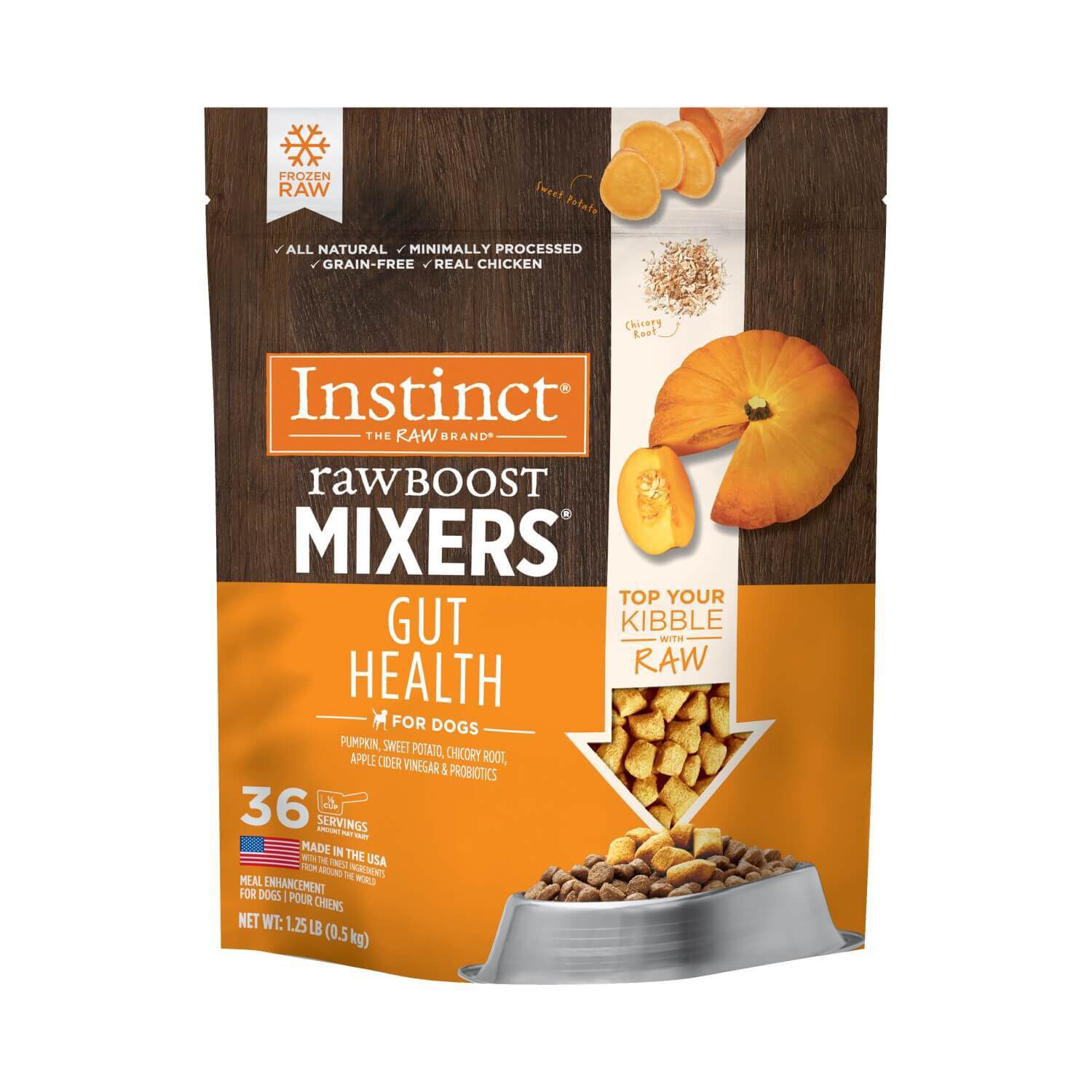 Instinct Frozen Raw Boost Mixers Grain Free Gut Health Recipe Dog Food Topper 1.25lb Pet