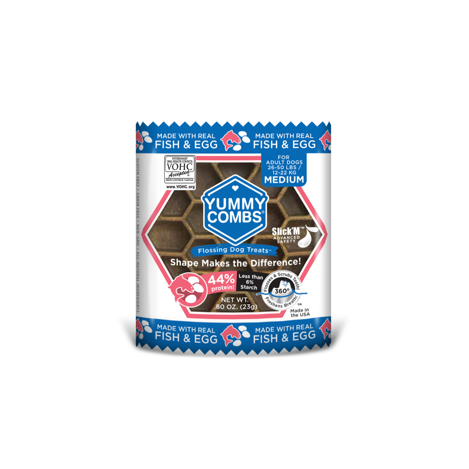 Yummy Combs Medium Dog Grain Free Dental Treats, Fish & Egg, 1 Pack