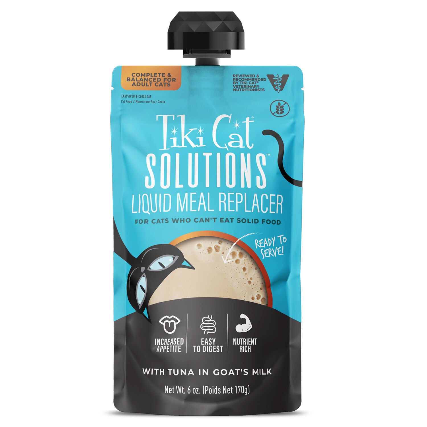 Tiki Cat Solutions Liquid Meal Replacer Wet Cat Food, Tuna In Goat's Milk, 6-Oz Spout Pouch