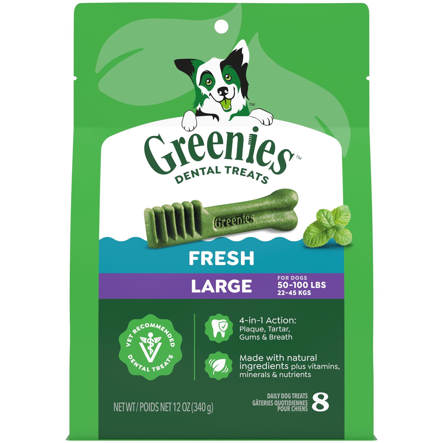 Greenies Large Natural  Fresh Mint Flavor Dental Dog Treats, 8 Count