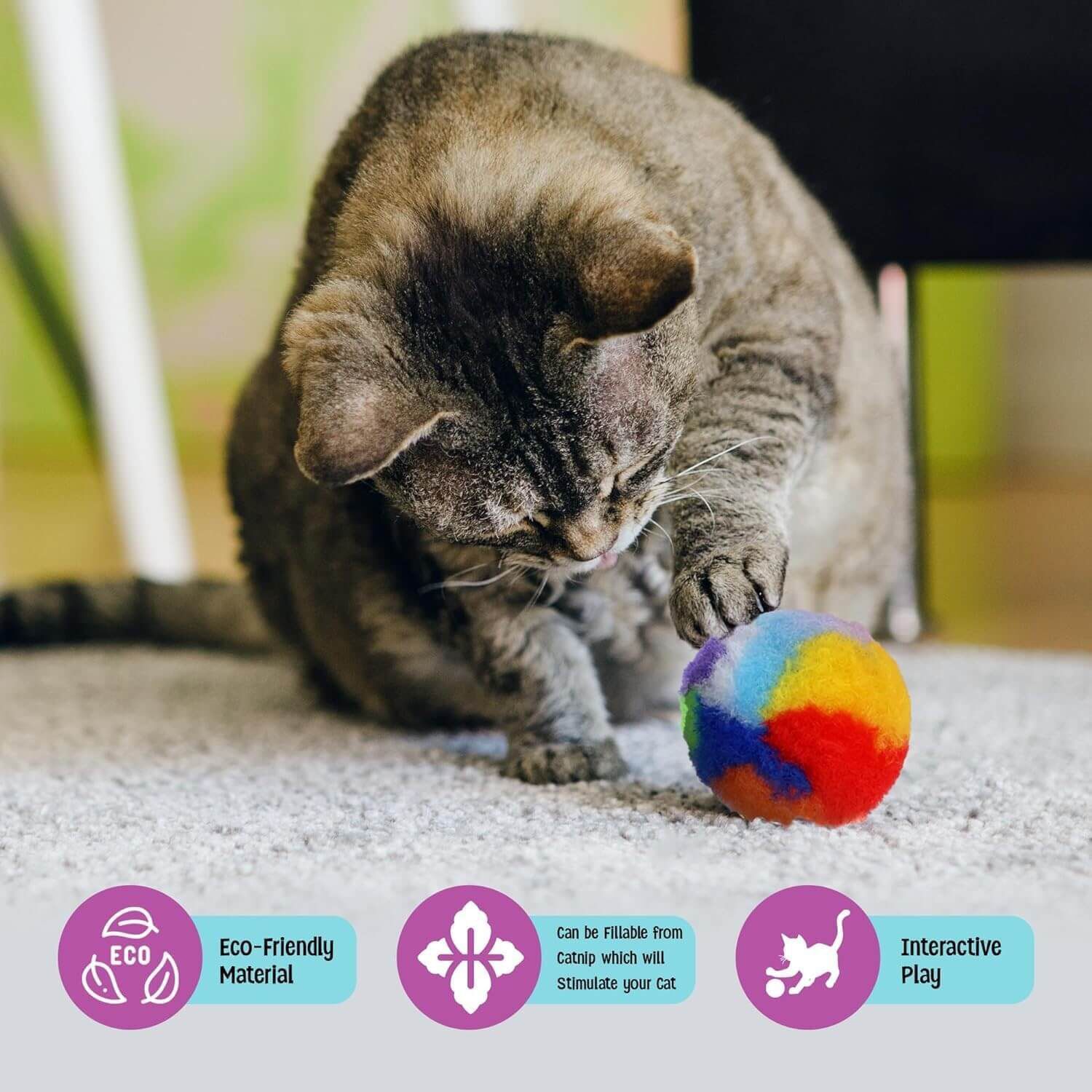 Spot Kitty Yarn Puffs Ball Cat Toy, 1.5" Individual Ball, Assorted Colors