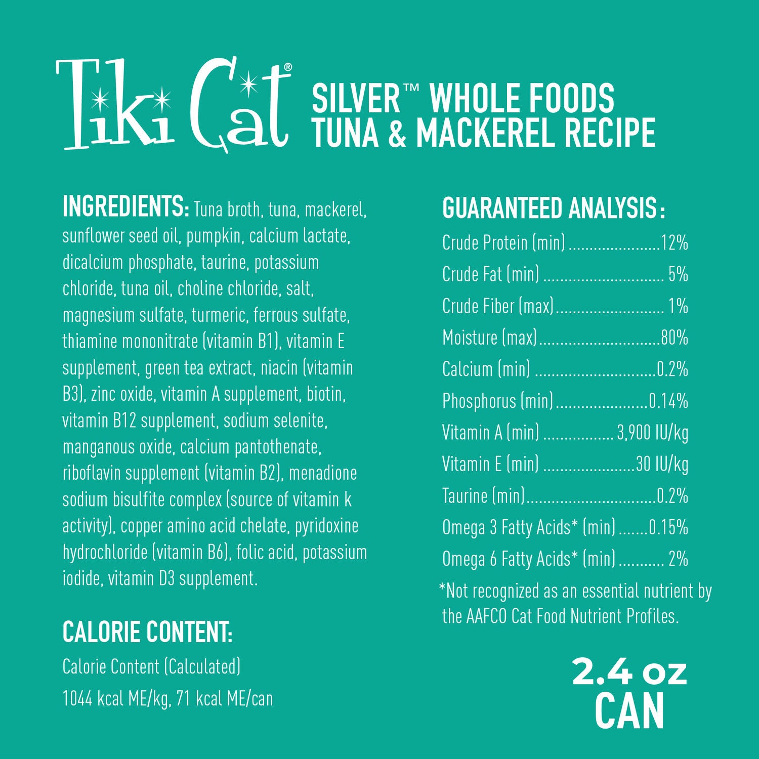 Tiki Cat Silver Wet Cat Food For Seniors, Tuna & Mackerel Whole Foods, 2.4-Oz. Can