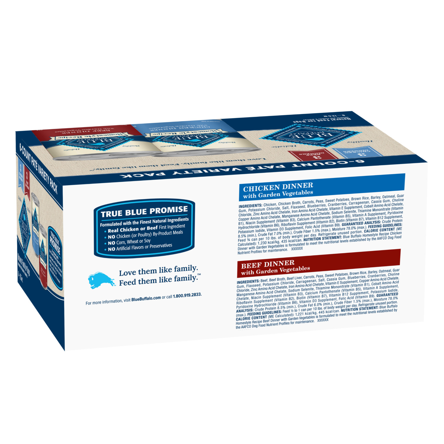 Blue Buffalo Homestyle Recipe Chicken & Beef Pate Wet Dog Food, Variety Pack - 12.5 Oz - Pack Of 6