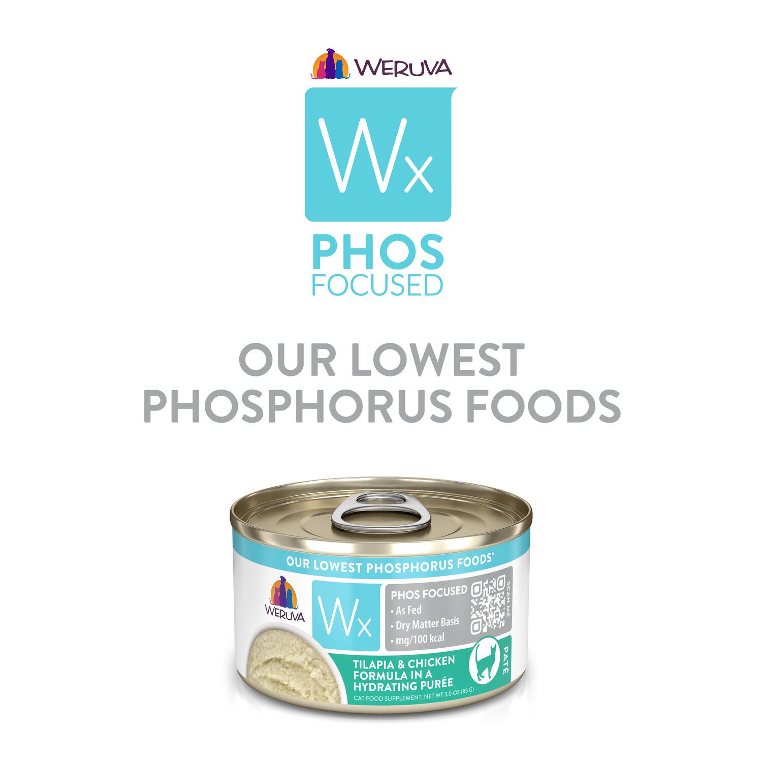 Weruva Wx Phos Focused Tilapia & Chicken Formula In A Hydrating Pur&eacute;e Wet Cat Food, 3-Oz Can Pack Of 12