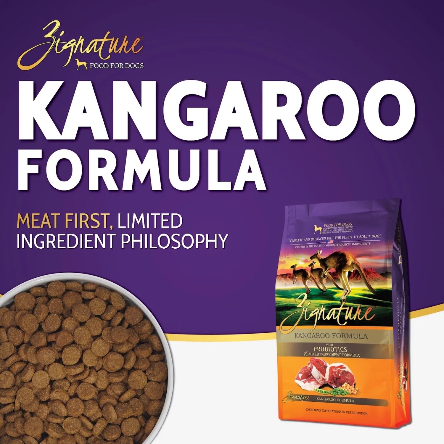 Zignature Kangaroo Formula Limited Ingredient Dry Dog Food, 4-Lb Bag