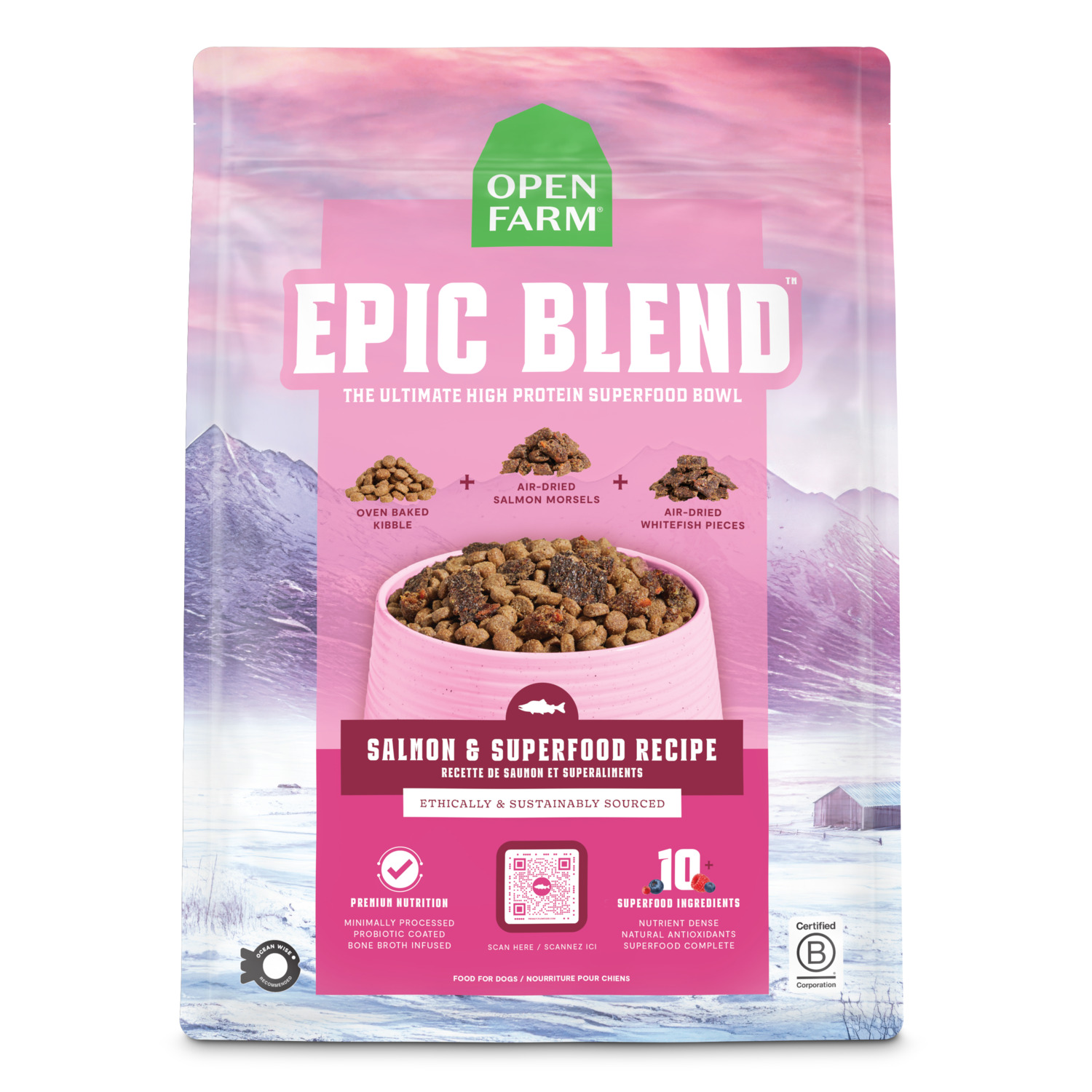 Open Farm Epic Blend Salmon & Superfood Recipe Premium Nutrition Dry Dog Food With Air-Dried Morsels, 18Lb