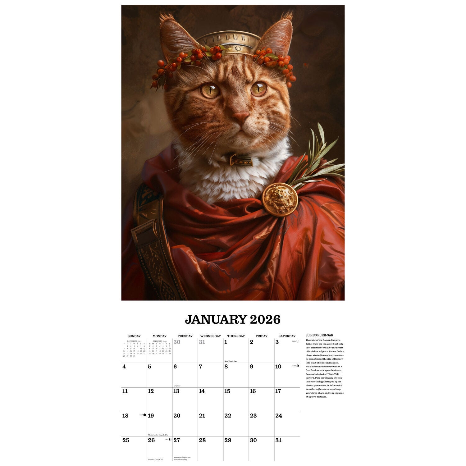Willow Creek Press 2026 Cats In Hisstory Wall Calendar