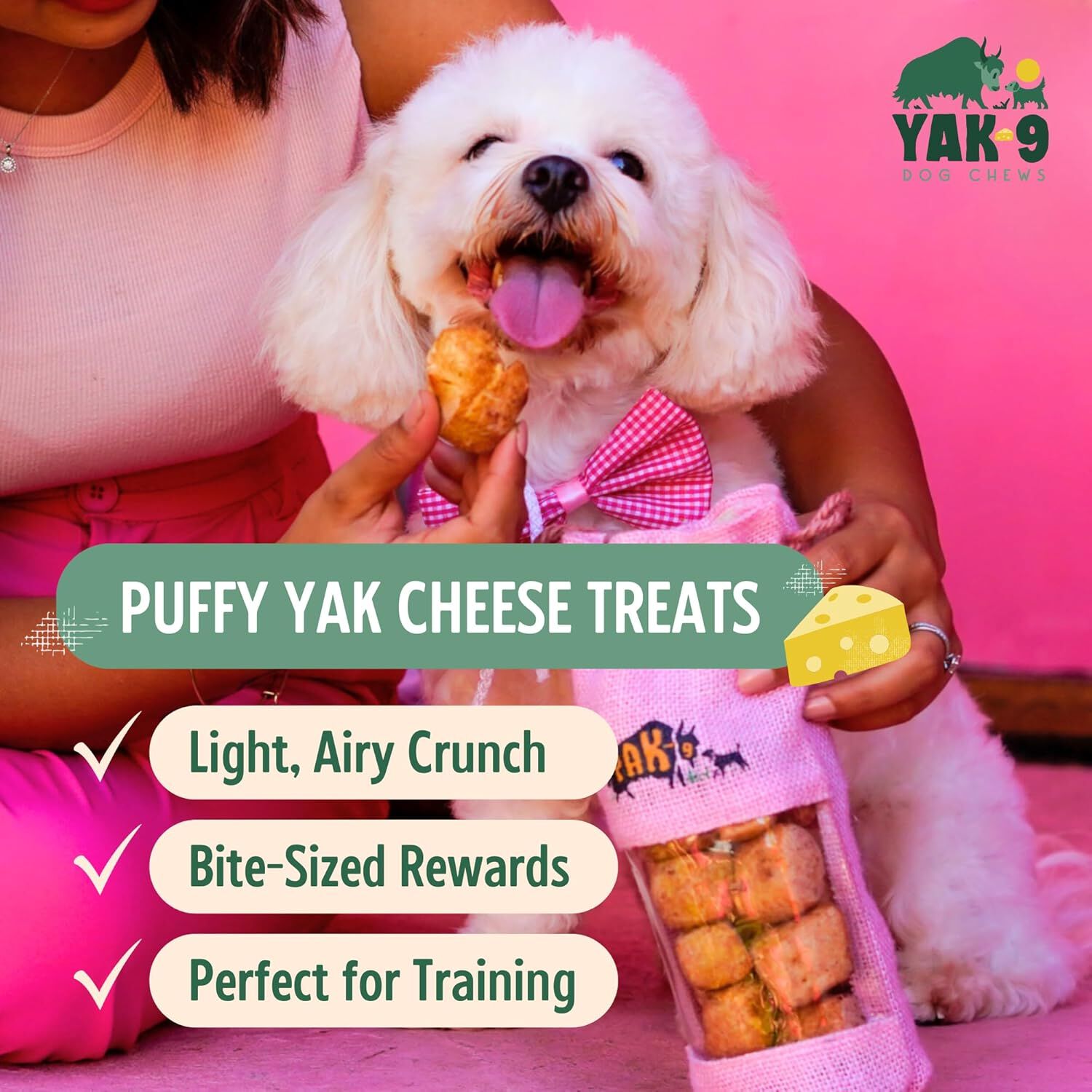 Yak9 Chews Cruncheese Natural Yak Cheese Puffs Crunchy Dog Treats, Peanut Butter & Banana, 6-Oz Bag