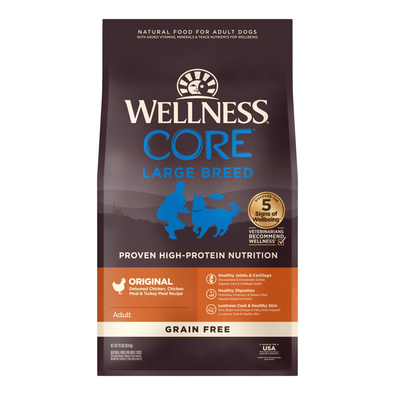 Wellness Core Natural Grain Free Dry Dog Food Large Breed Health Chicken & Turkey Recipe, 24-Pound Bag