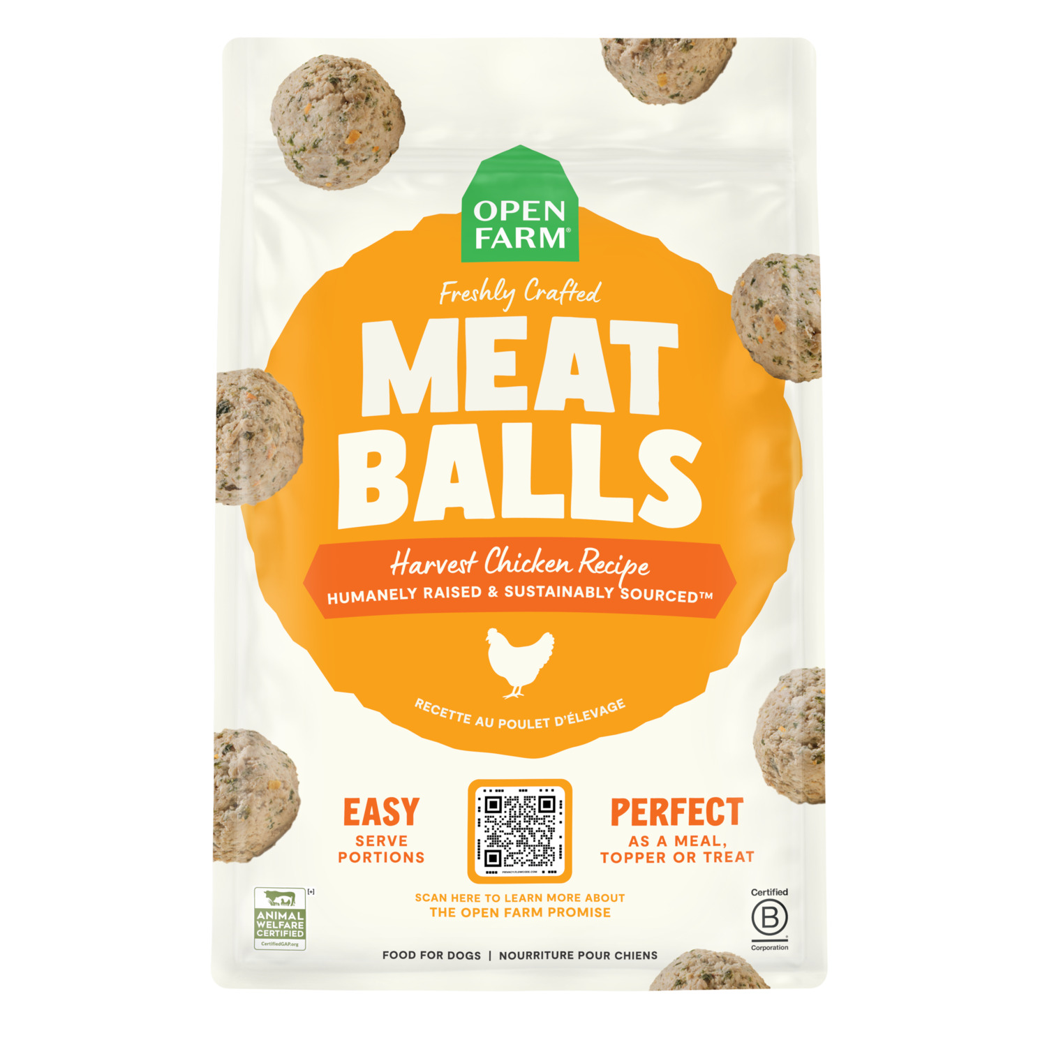 Open Farm Freshly Crafted Meatballs Frozen Dog Food - Harvest Chicken Recipe