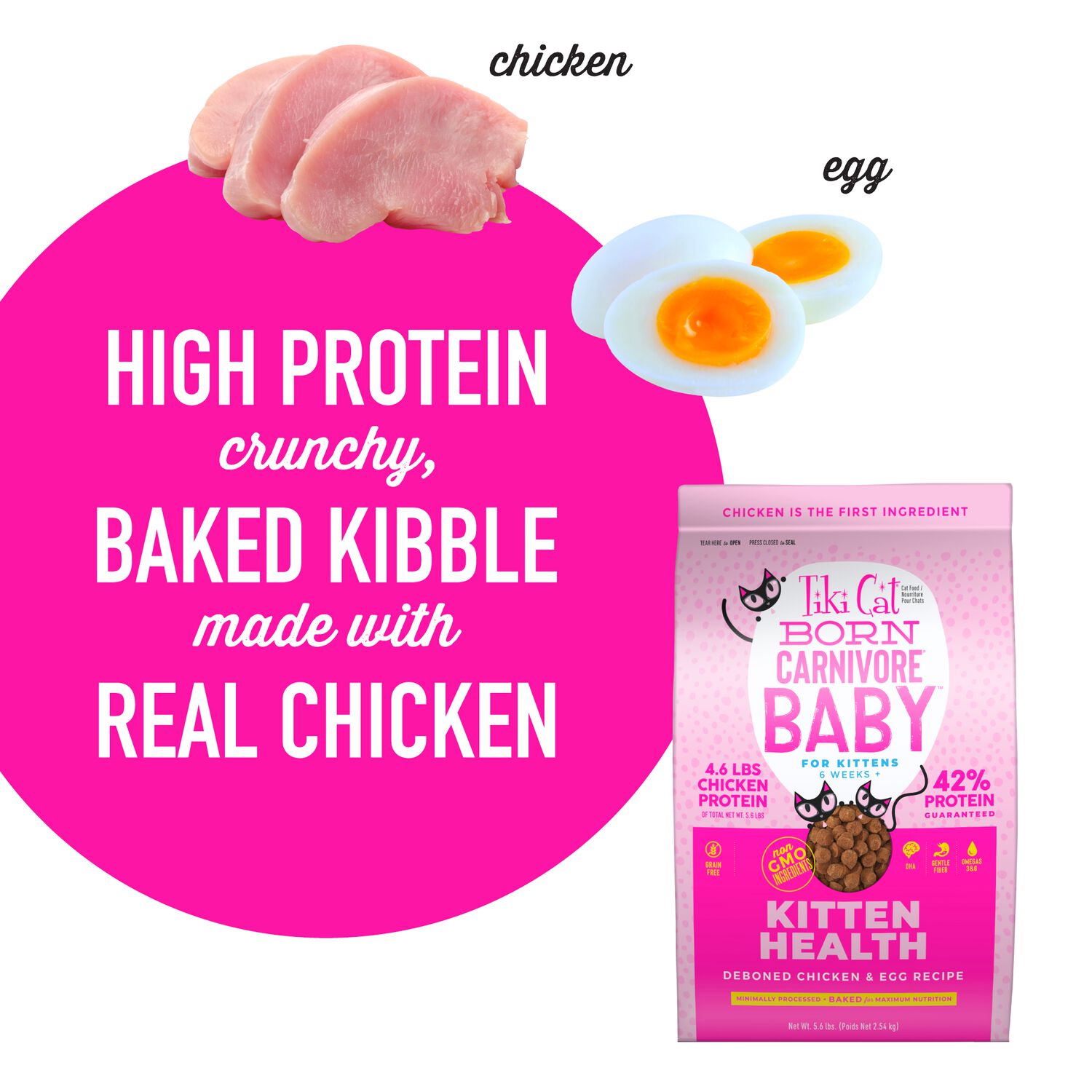 Tiki Cat Born Carnivore Baby Kitten Health Dry Cat Food, Chicken & Egg, 5.6-Lb Bag