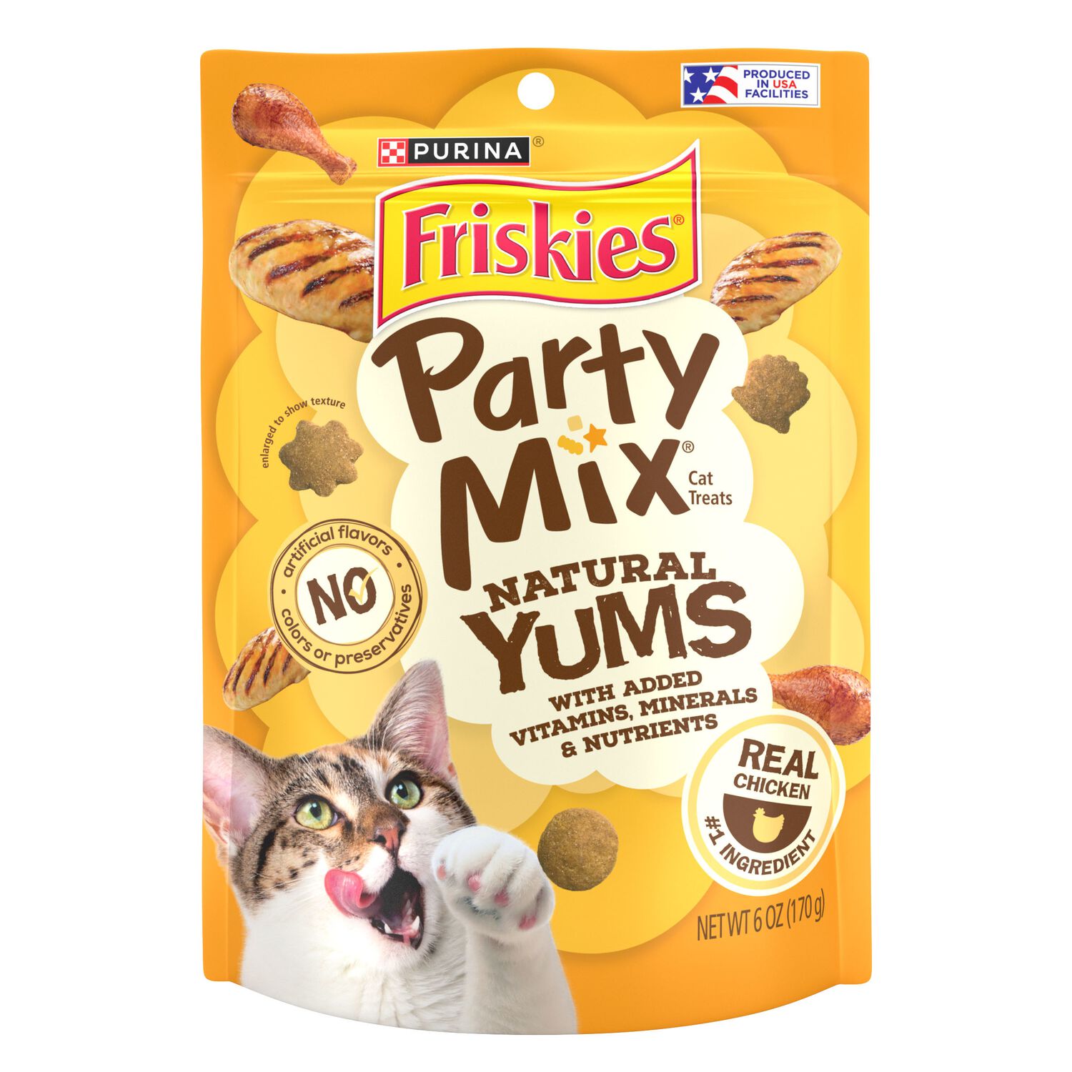 Purina Friskies Party Mix Natural Yums With Real Chicken Natural Crunchy Cat Treats, 6-Oz