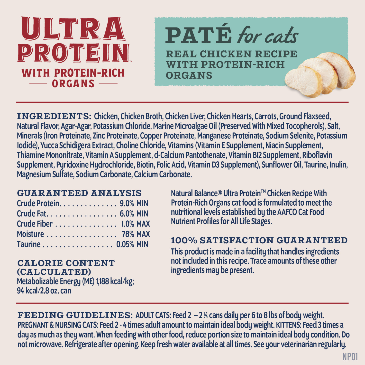 Natural Balance Ultra Protein Wet Cat Food, Real Chicken Recipe With Protein-Rich Organs Pate, 2.8 Oz.