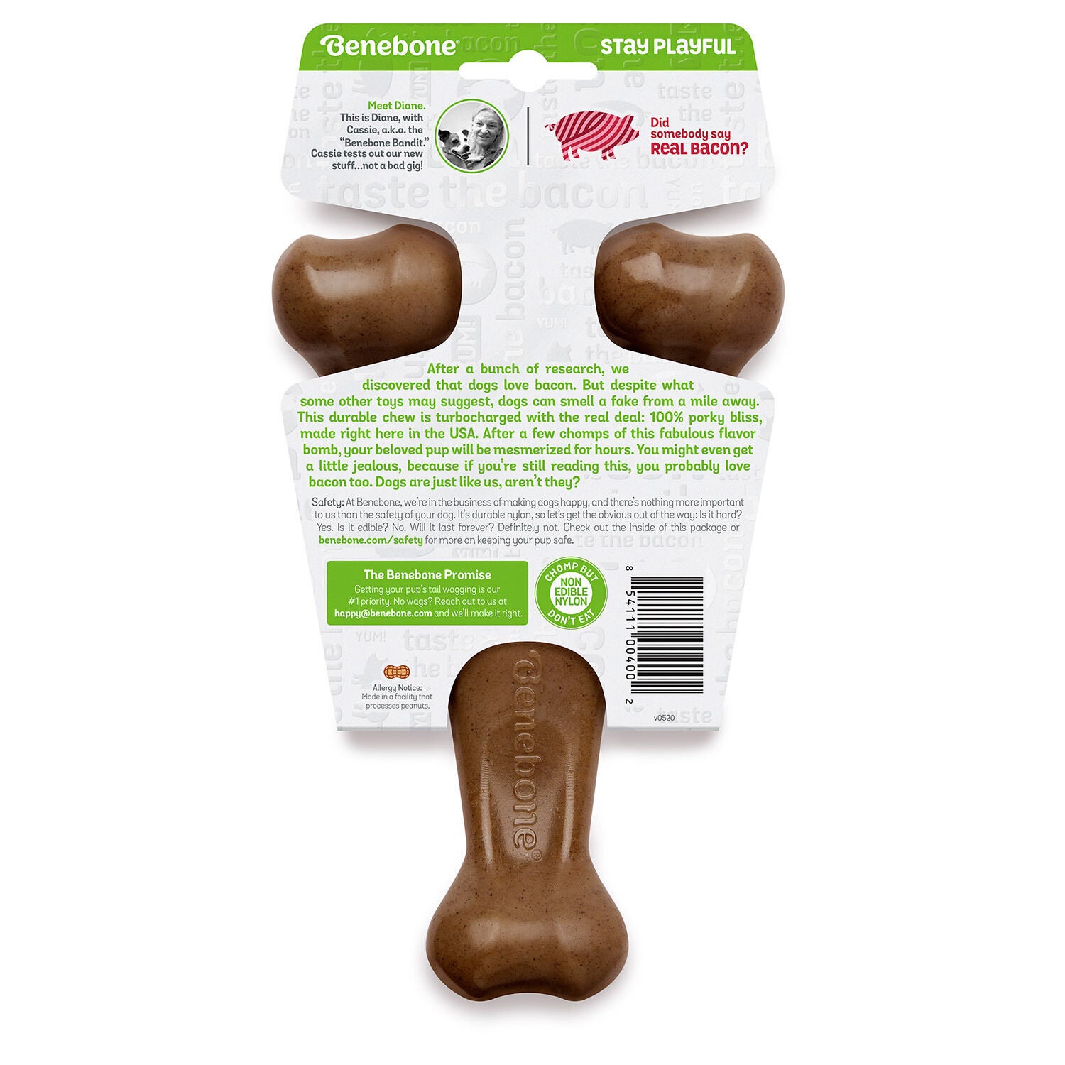 Benebone Bacon Wishbone Durable Dog Chew Toy
