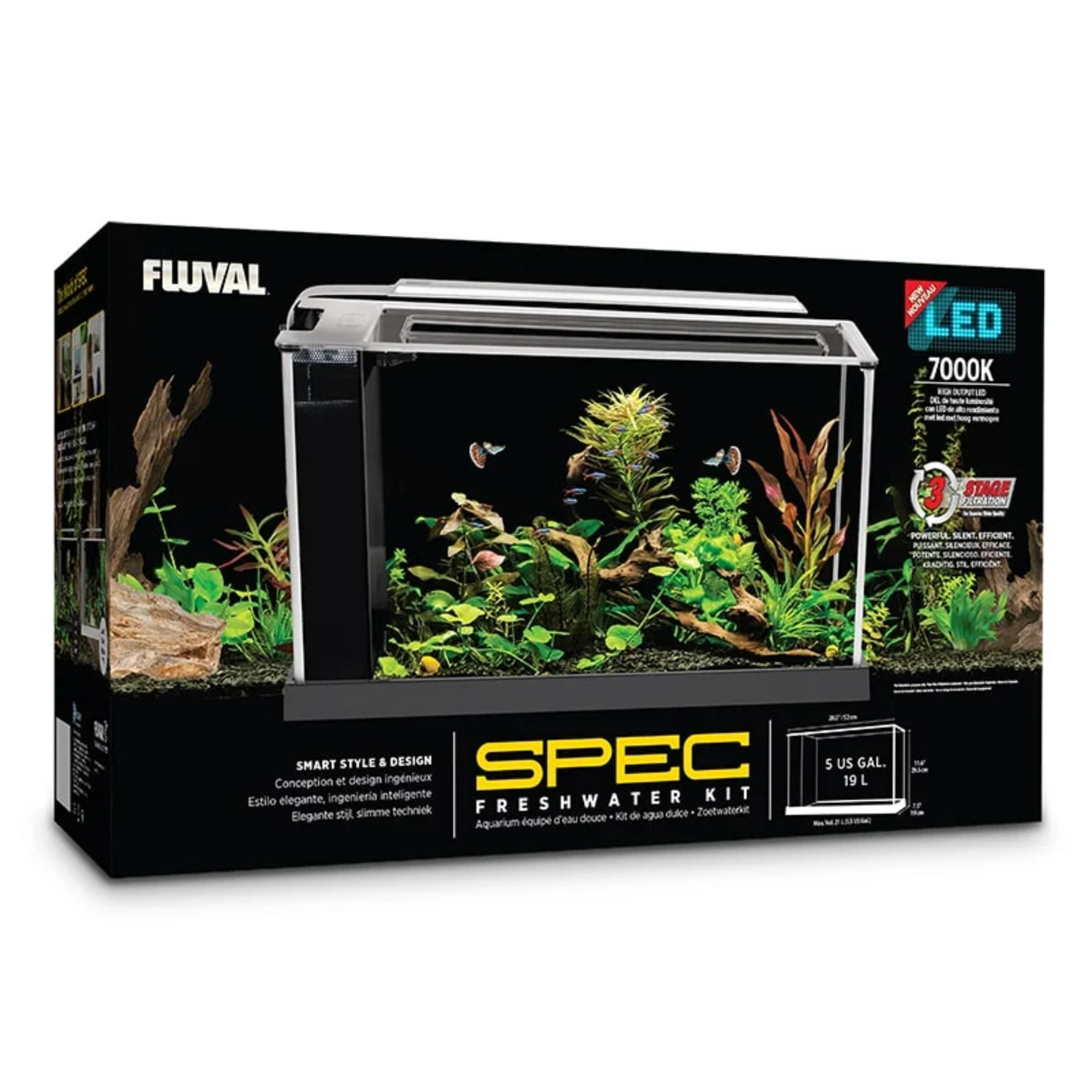 Fluval Spec Desktop Fish Aquarium Kit, 5 Gallon - Black