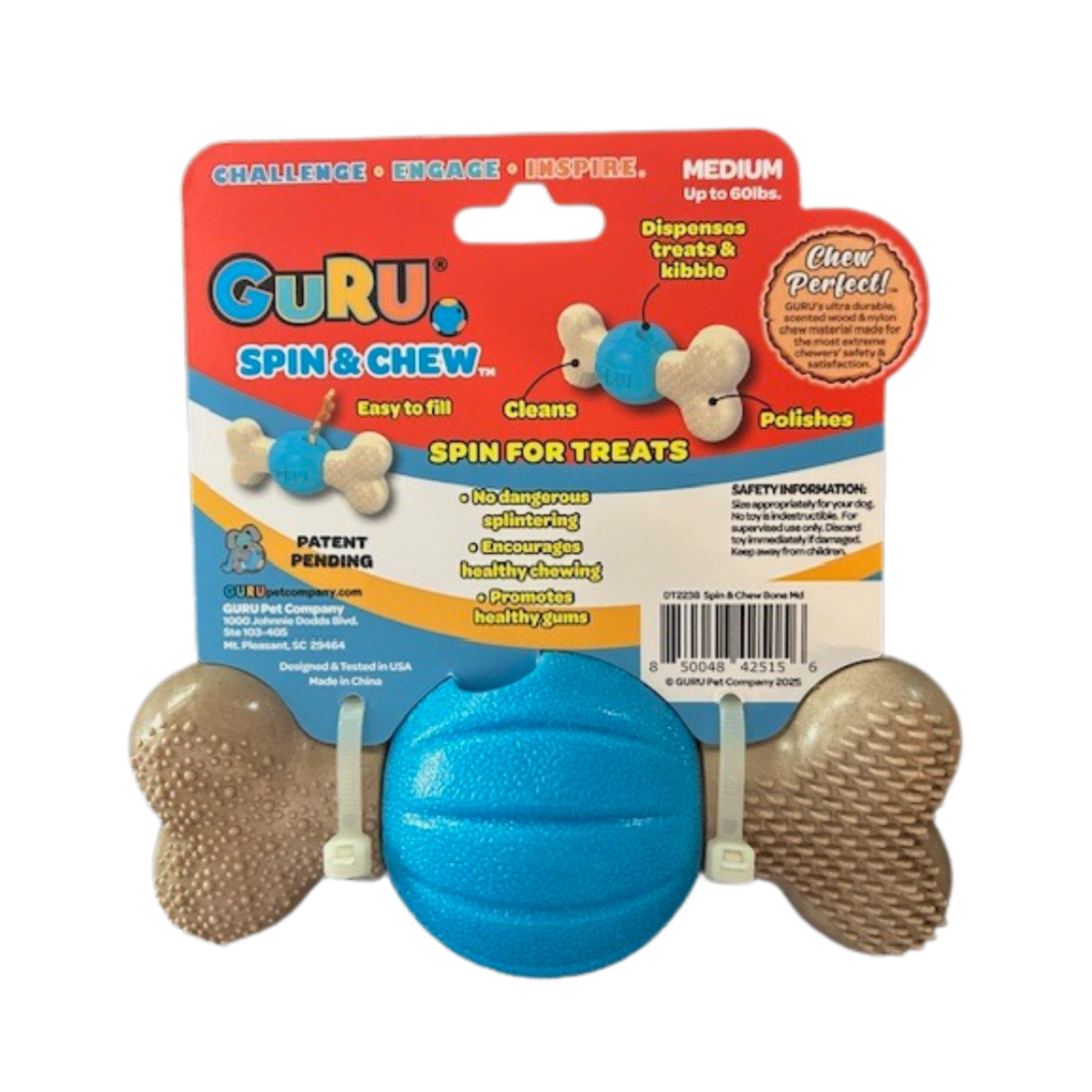 Guru Spin & Chew Bone Treat Dispensing Dog Toy, Medium